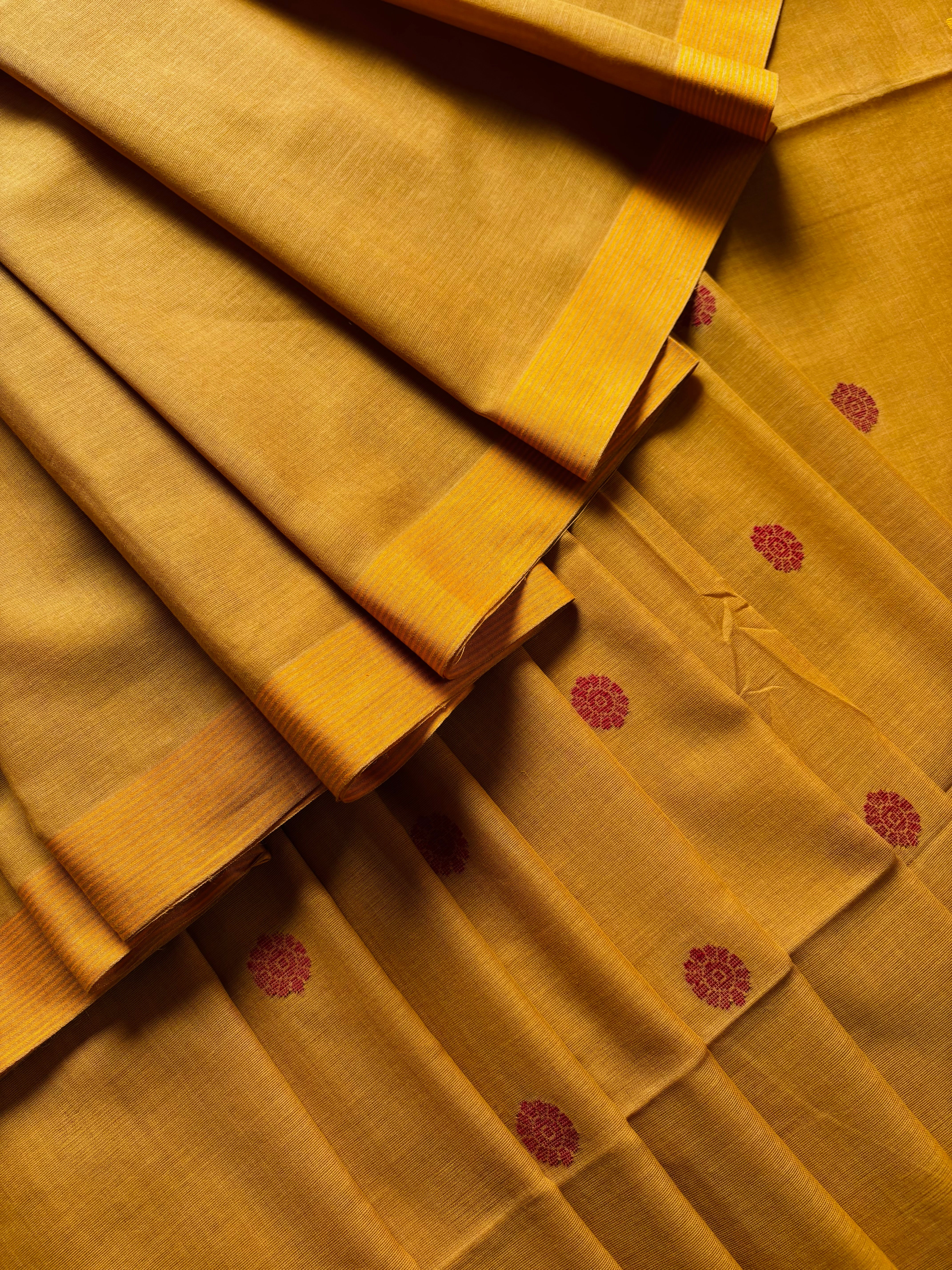 Handwoven Mustard Colour Cotton Jamdani Saree