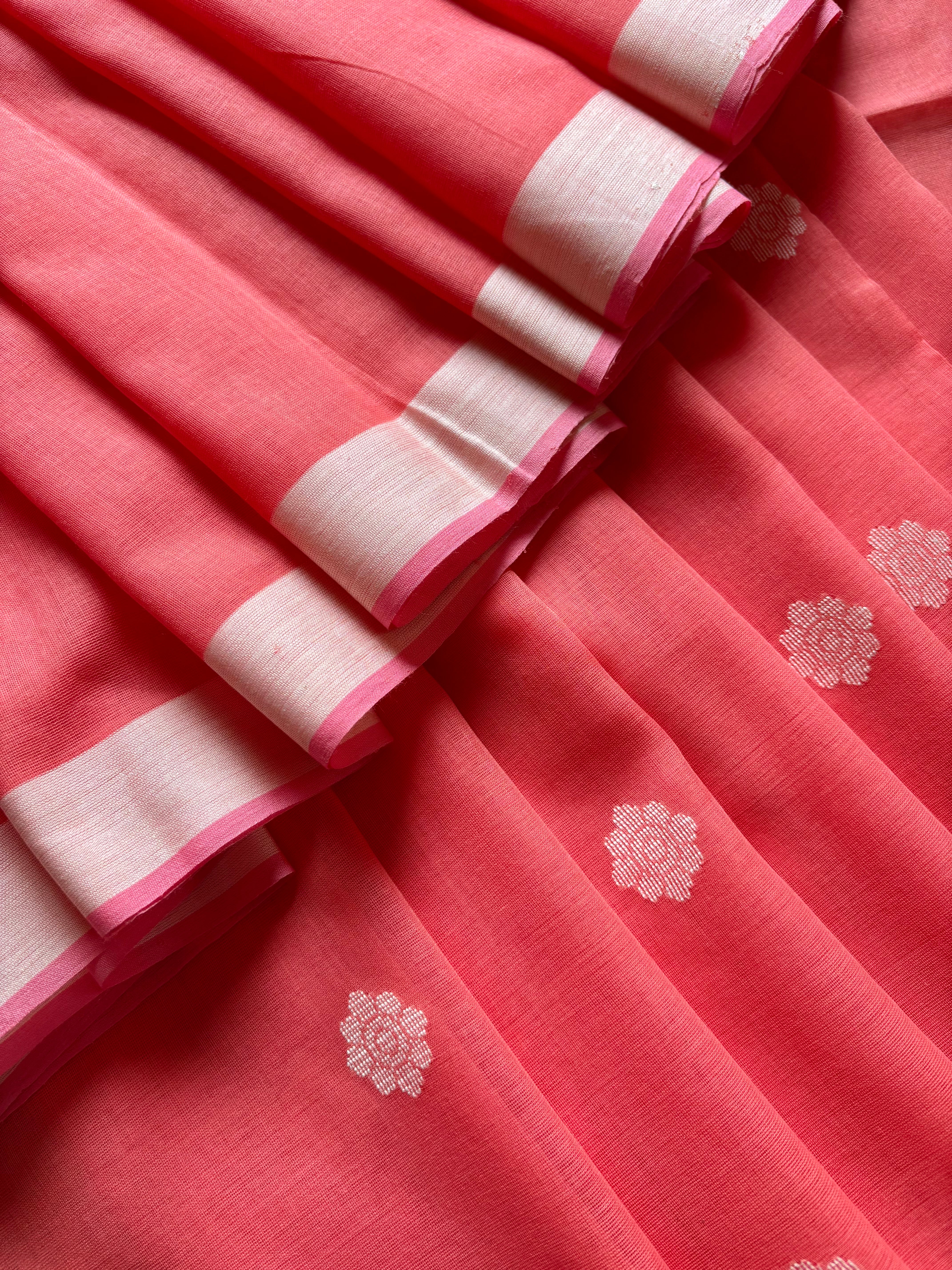Handwoven Peach Colour Cotton Jamdani Saree