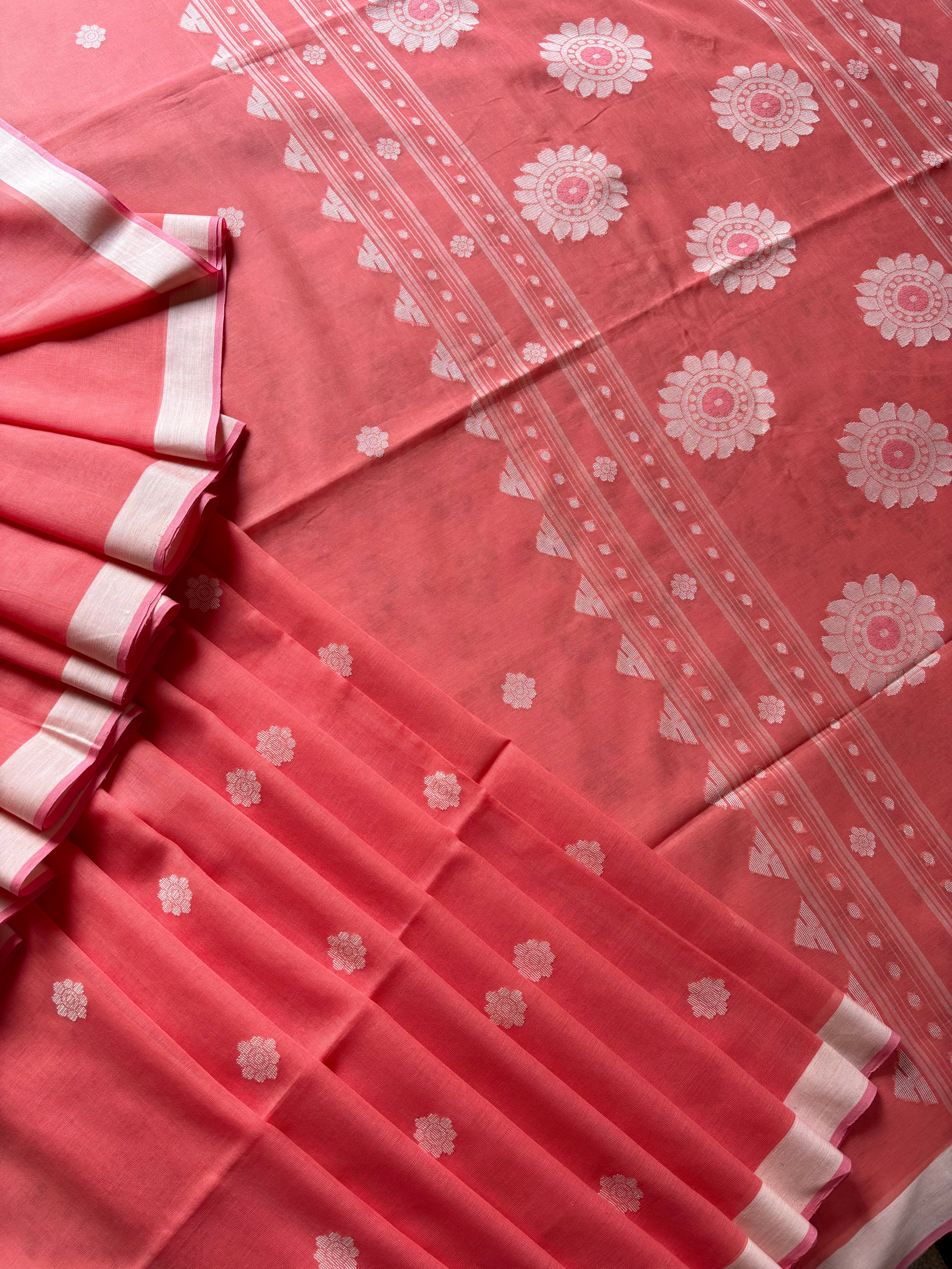 Handwoven Peach Colour Cotton Jamdani Saree