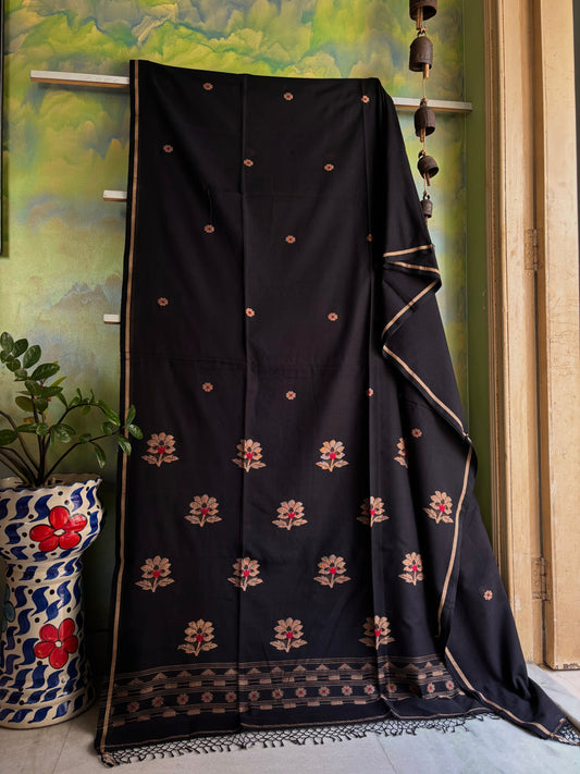 Handwoven Black Colour Cotton Jamdani Saree