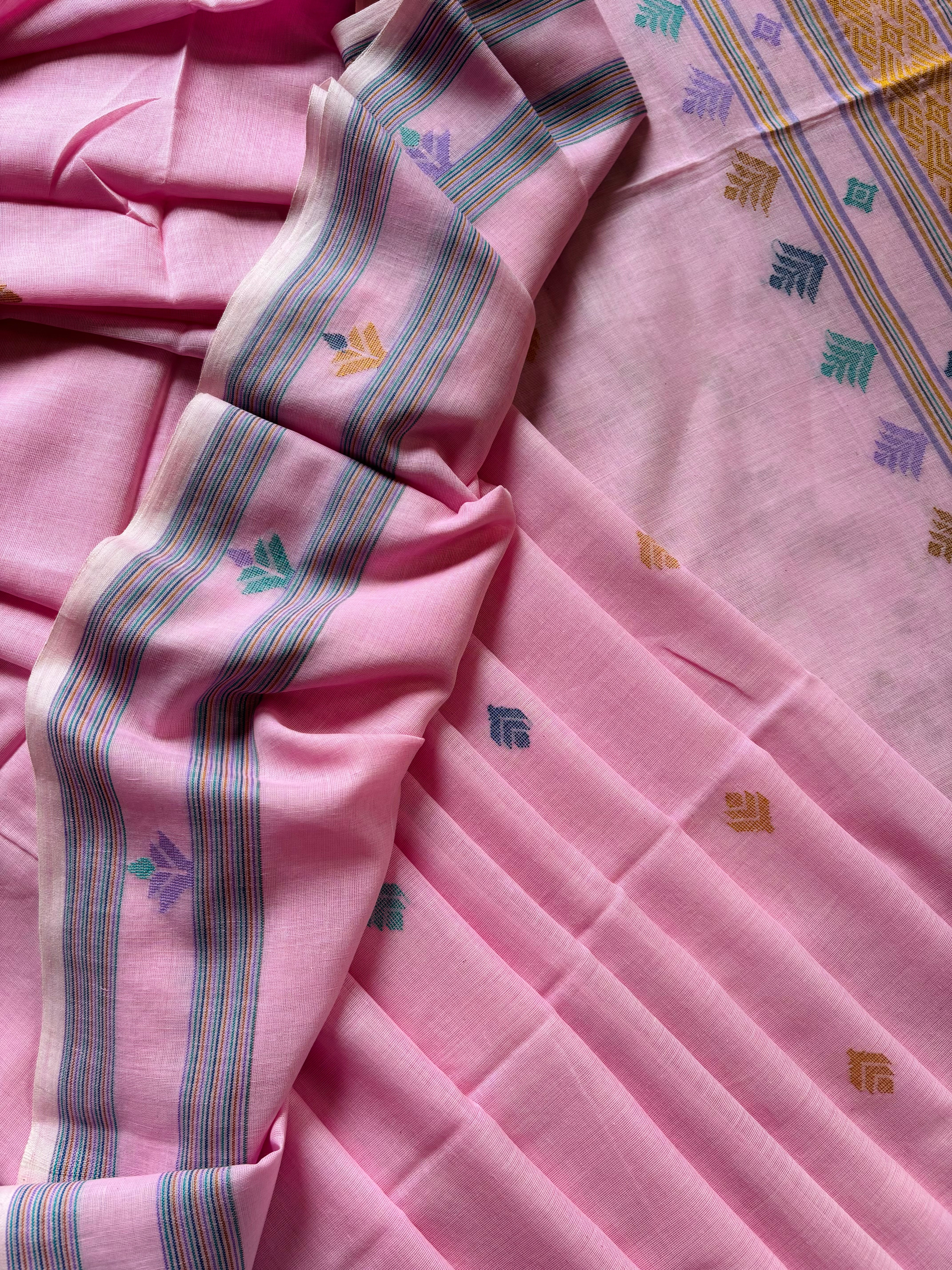 Handwoven Pink Colour Cotton Jamdani Saree