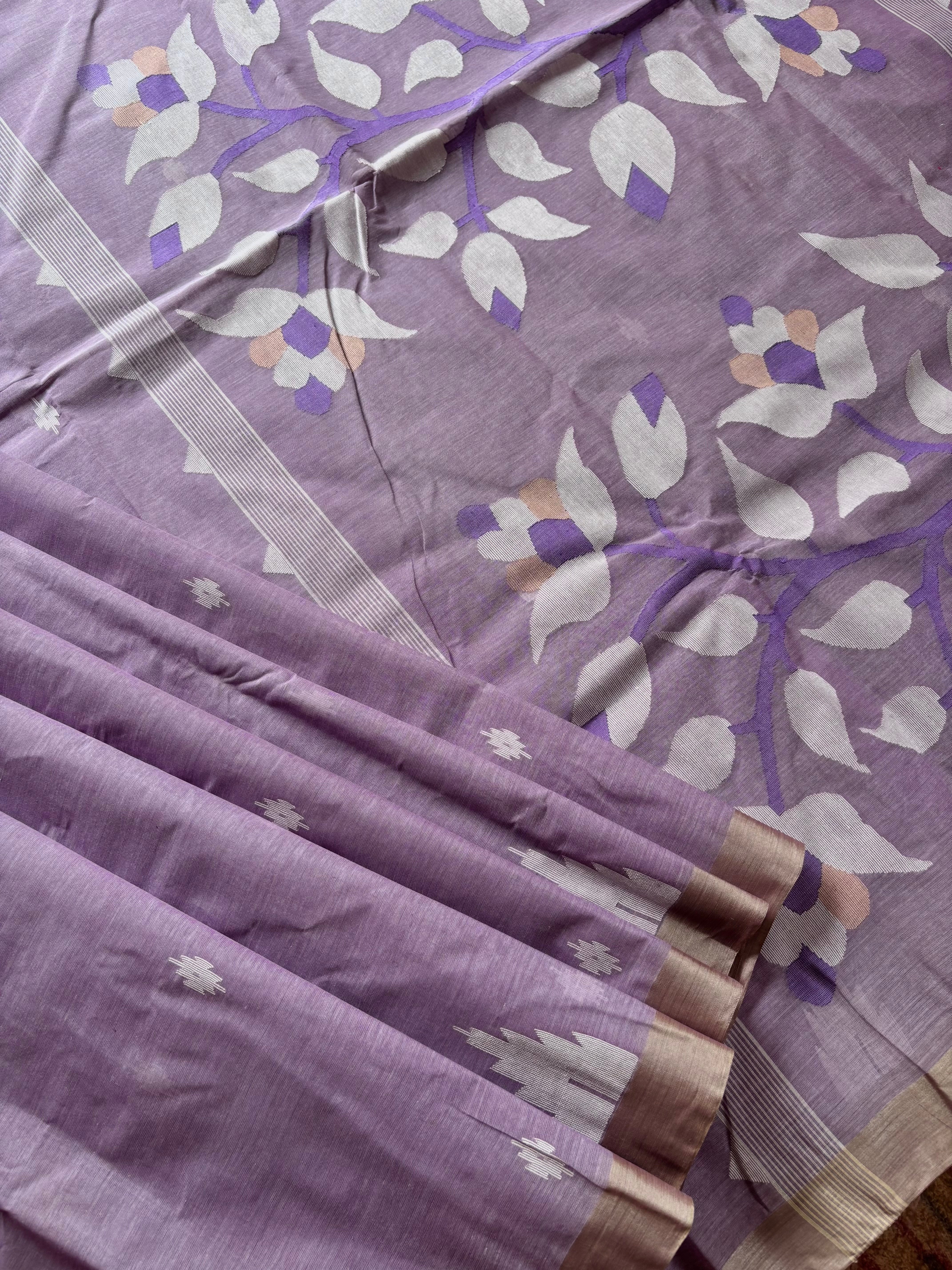 Handwoven Lavender Colour Cotton Jamdani Saree
