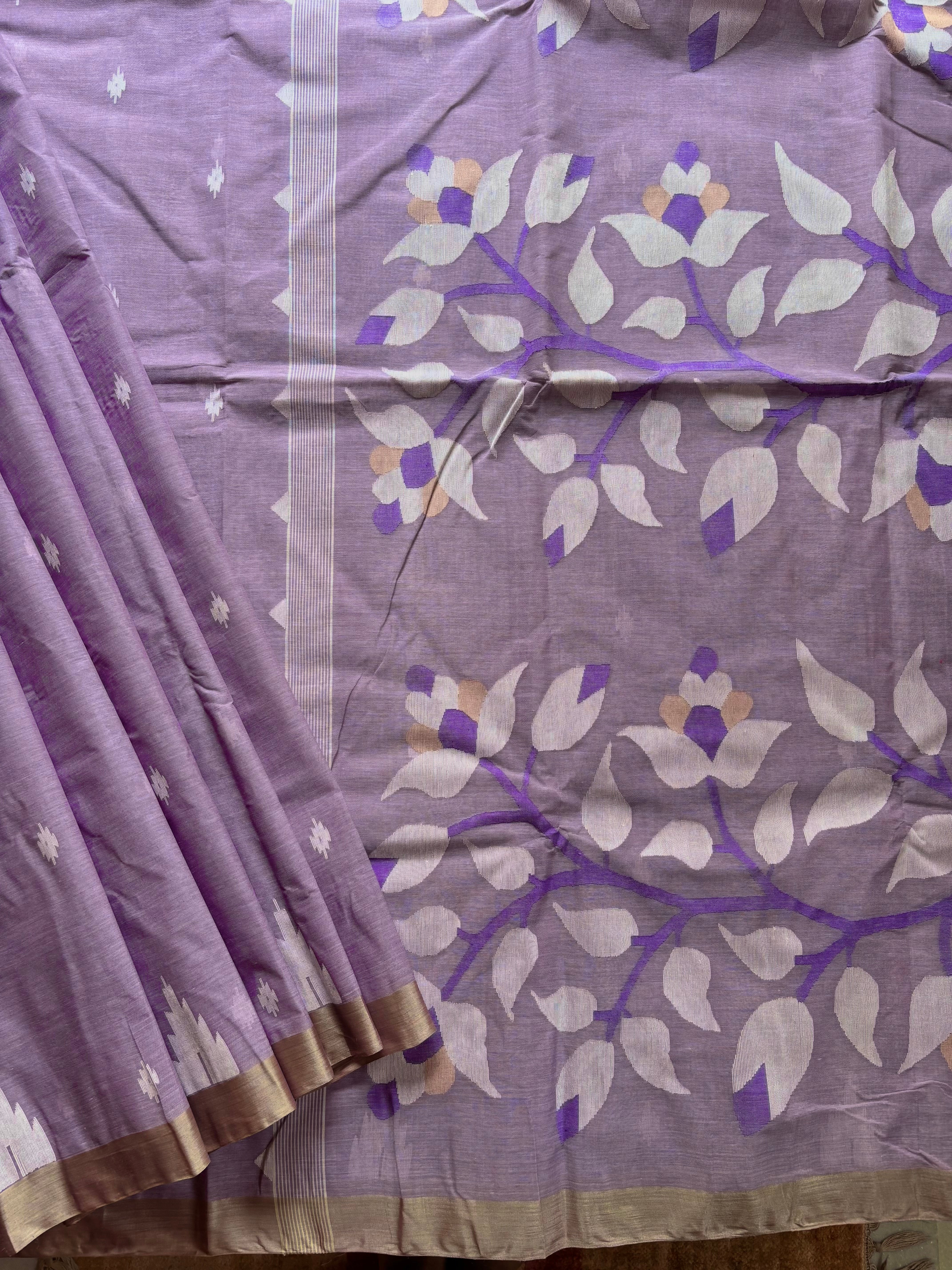 Handwoven Lavender Colour Cotton Jamdani Saree