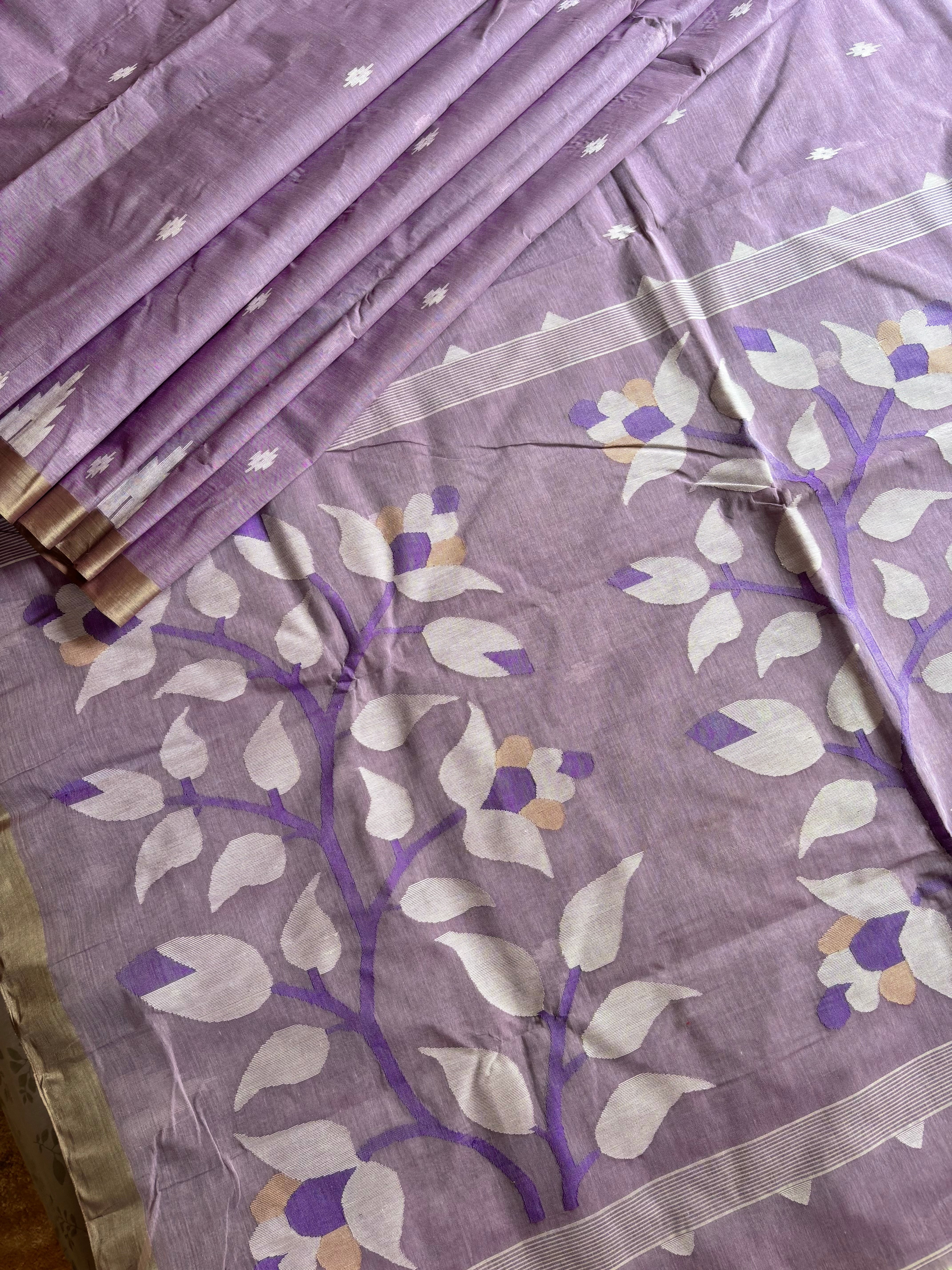 Handwoven Lavender Colour Cotton Jamdani Saree