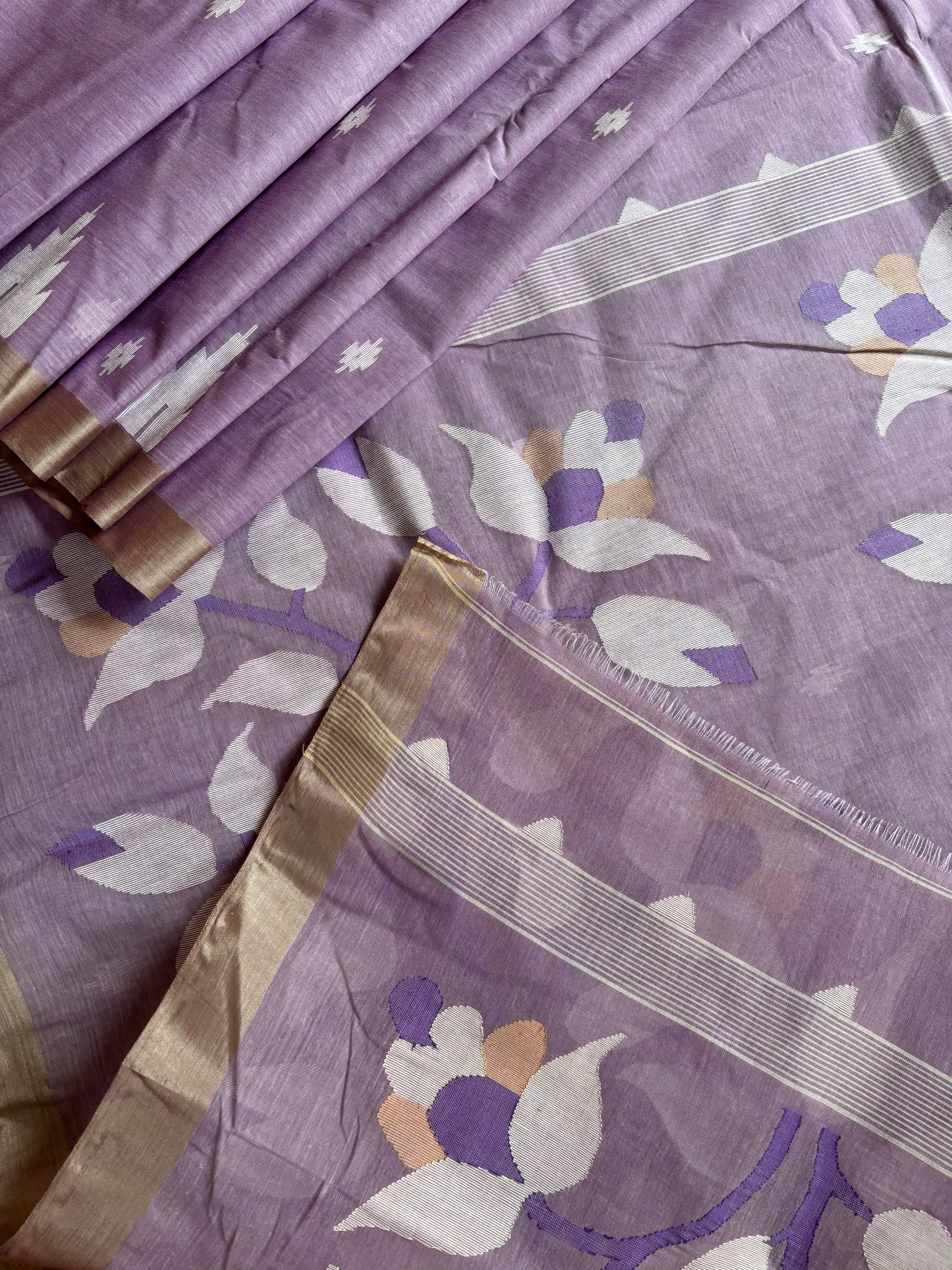 Handwoven Lavender Colour Cotton Jamdani Saree