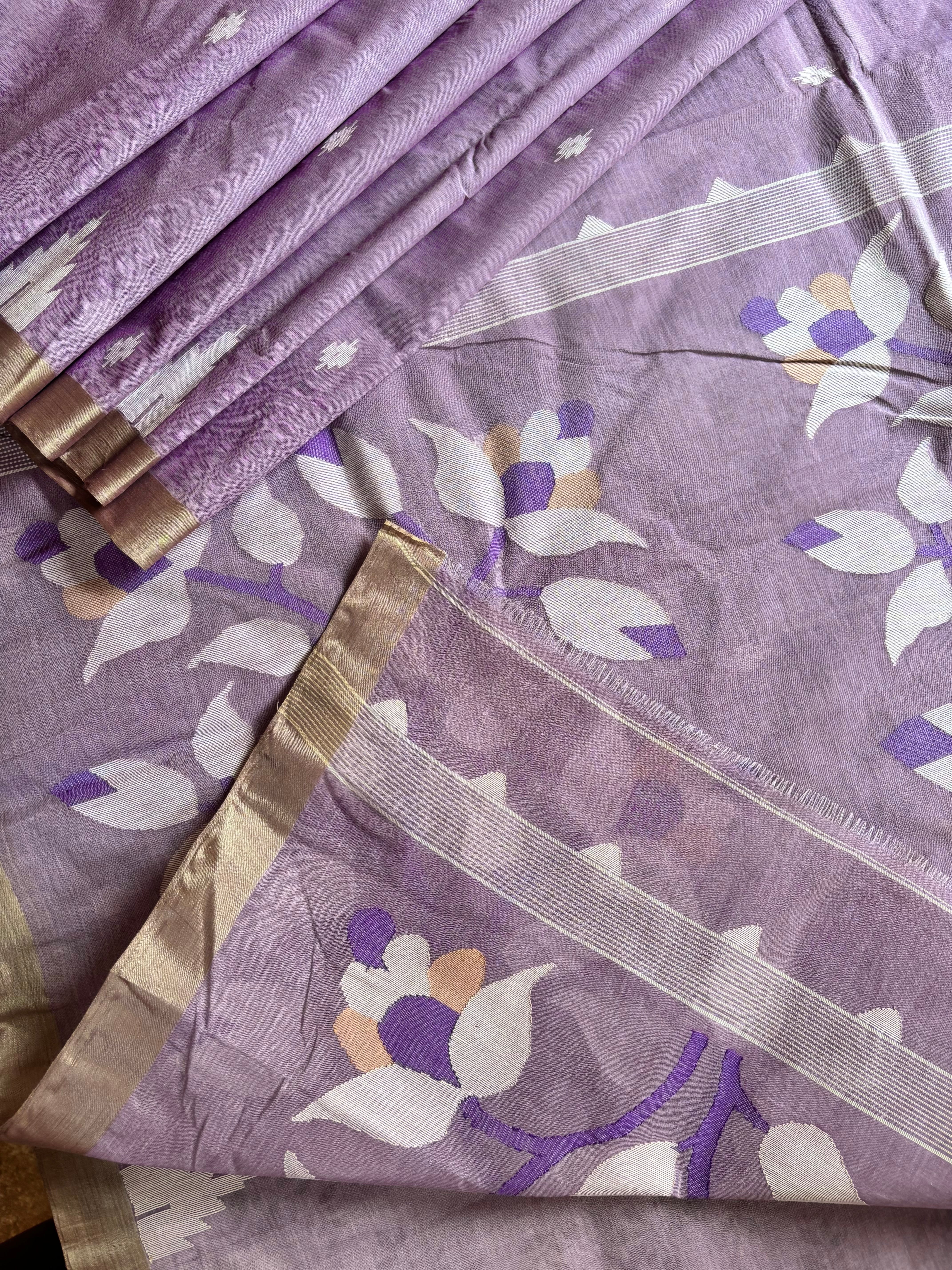 Handwoven Lavender Colour Cotton Jamdani Saree