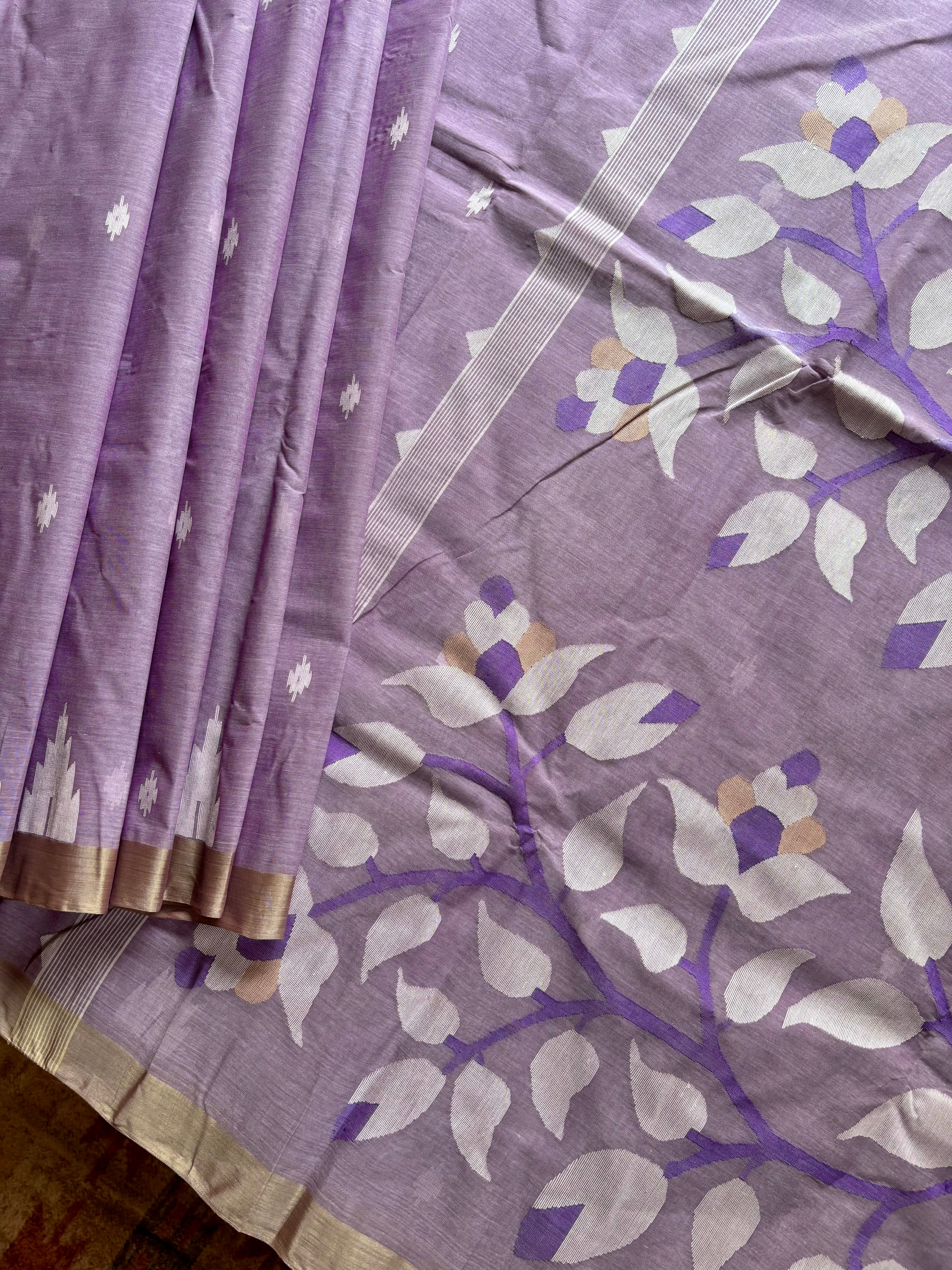Handwoven Lavender Colour Cotton Jamdani Saree