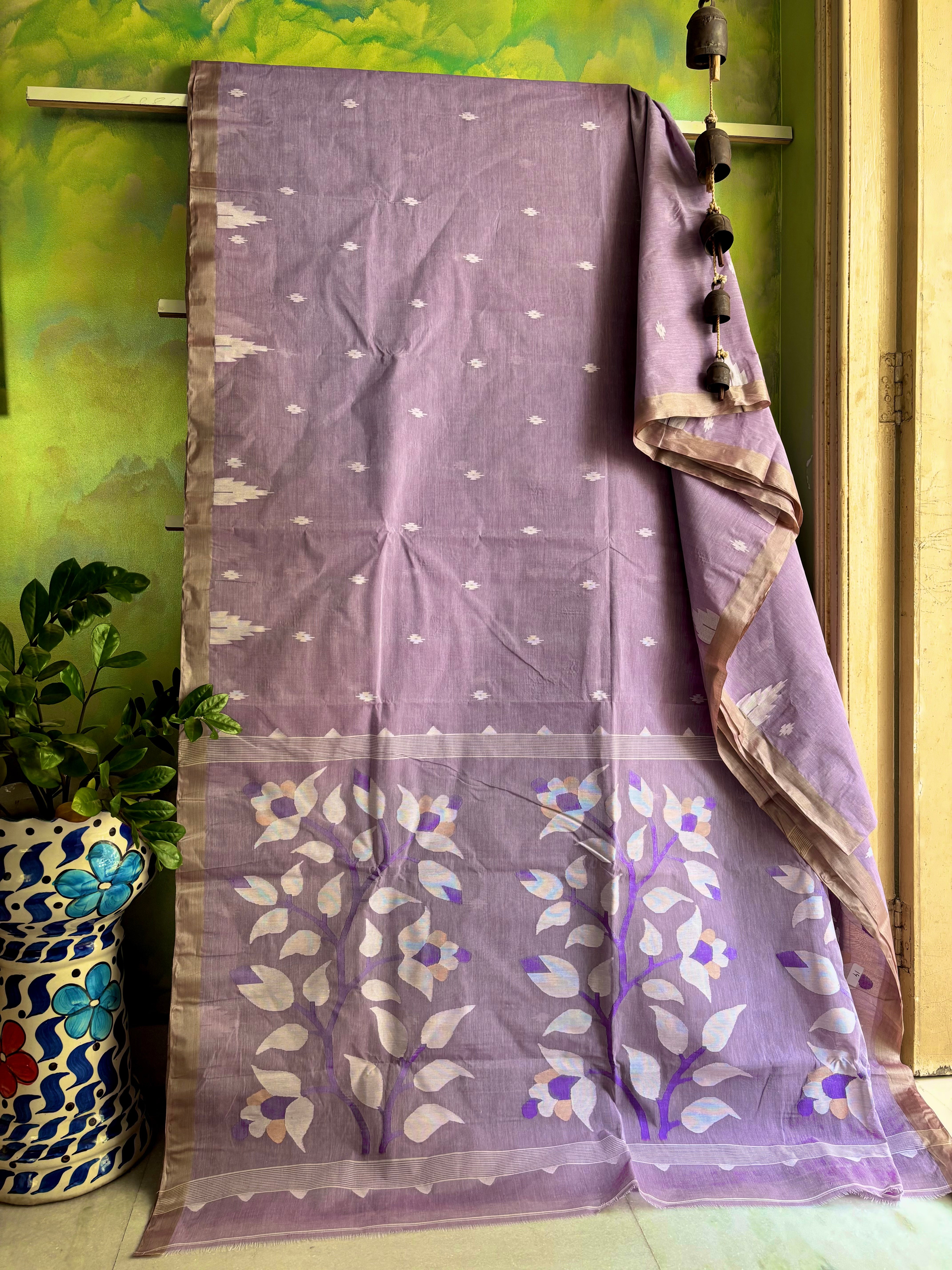 Handwoven Lavender Colour Cotton Jamdani Saree