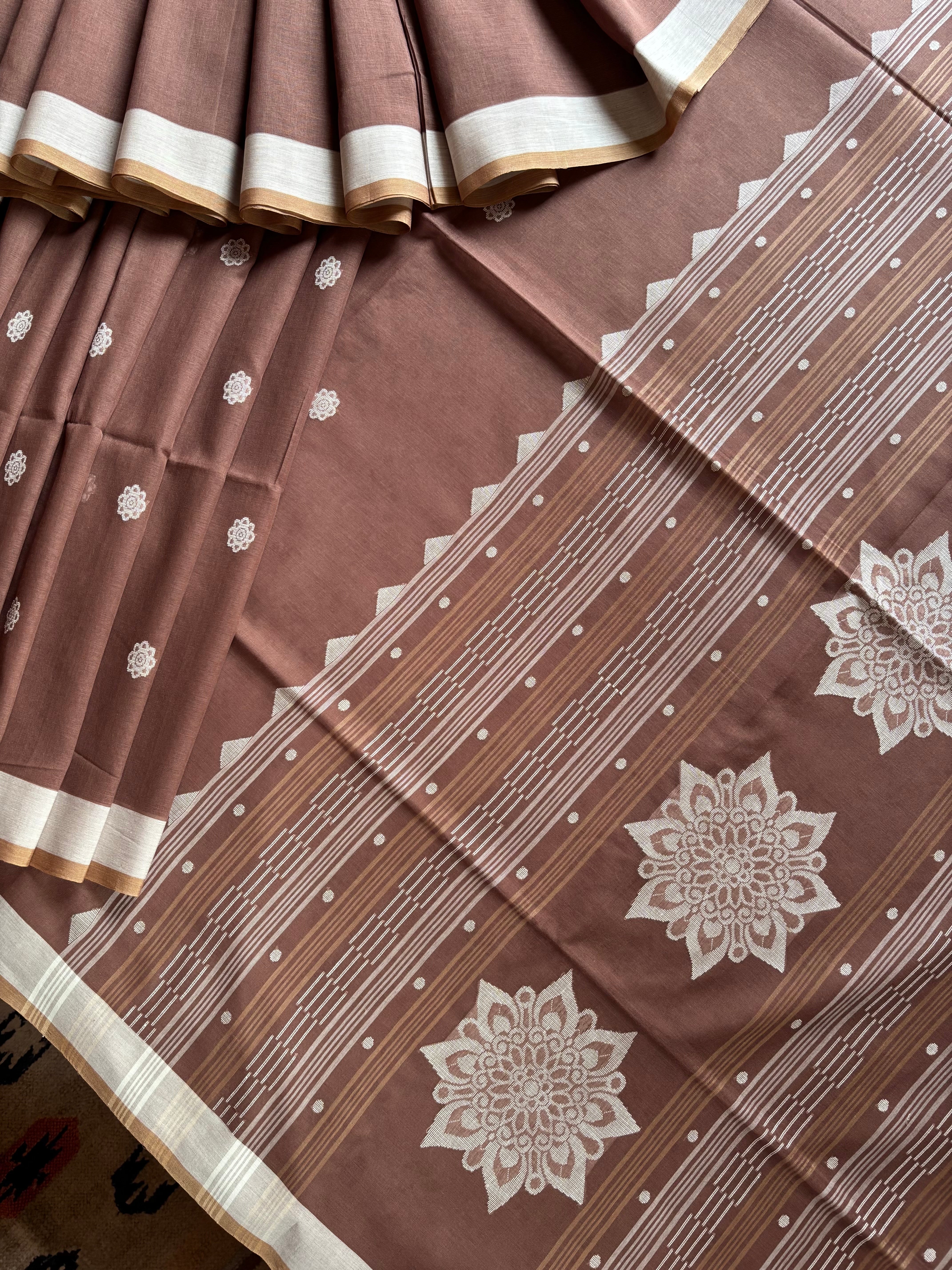 Handwoven Light Brown Colour Cotton Jamdani Saree