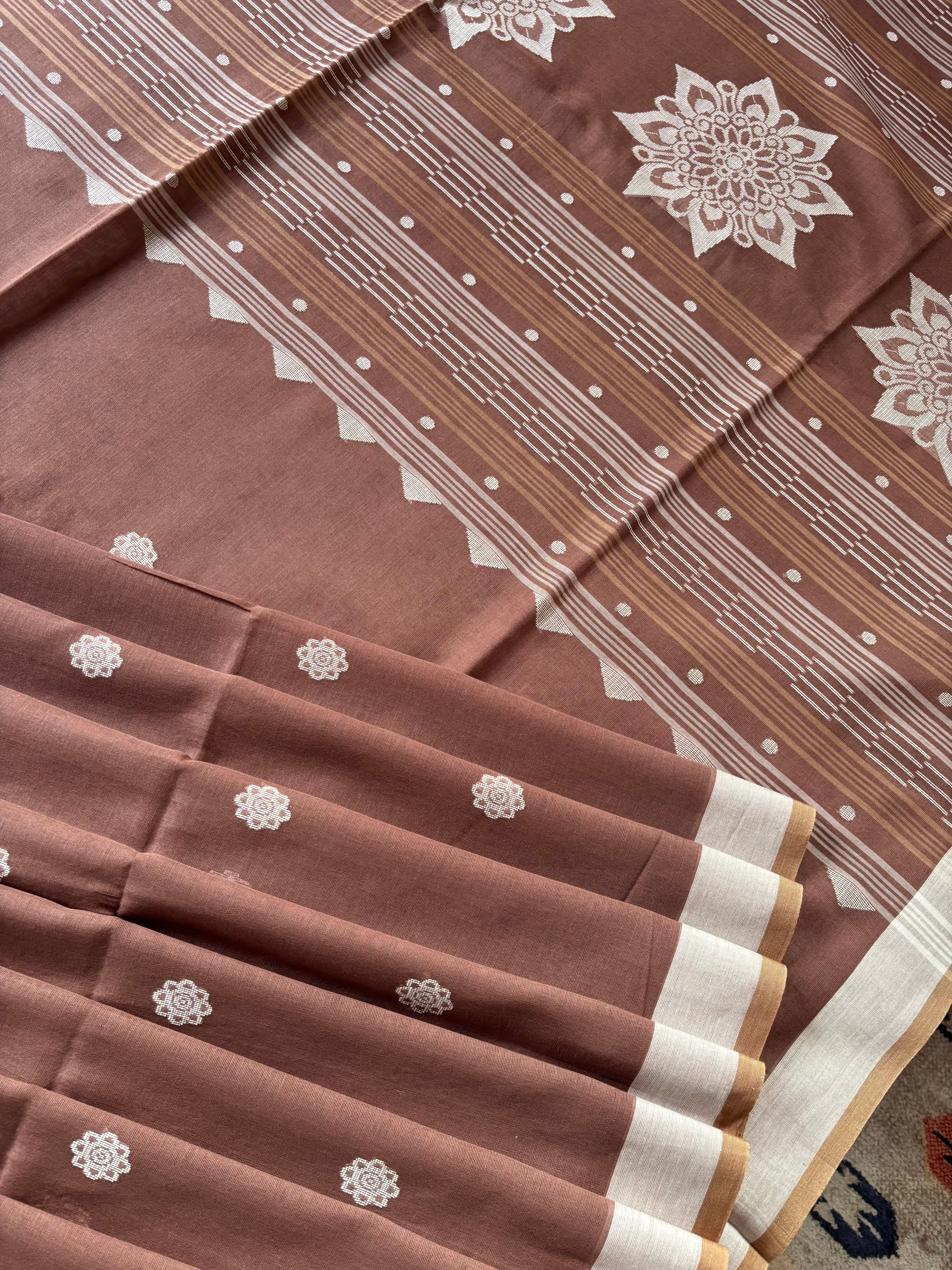Handwoven Light Brown Colour Cotton Jamdani Saree