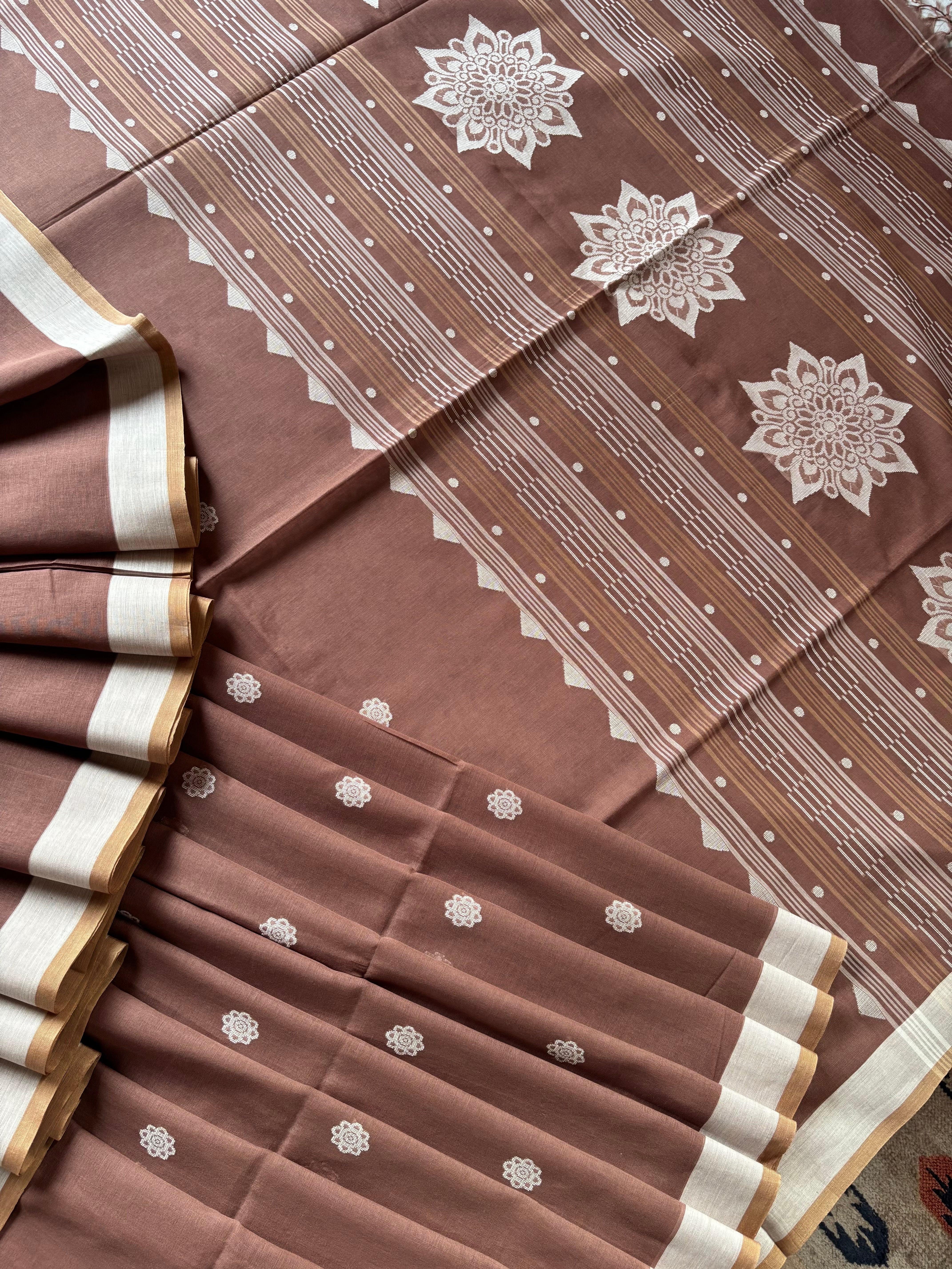 Handwoven Light Brown Colour Cotton Jamdani Saree