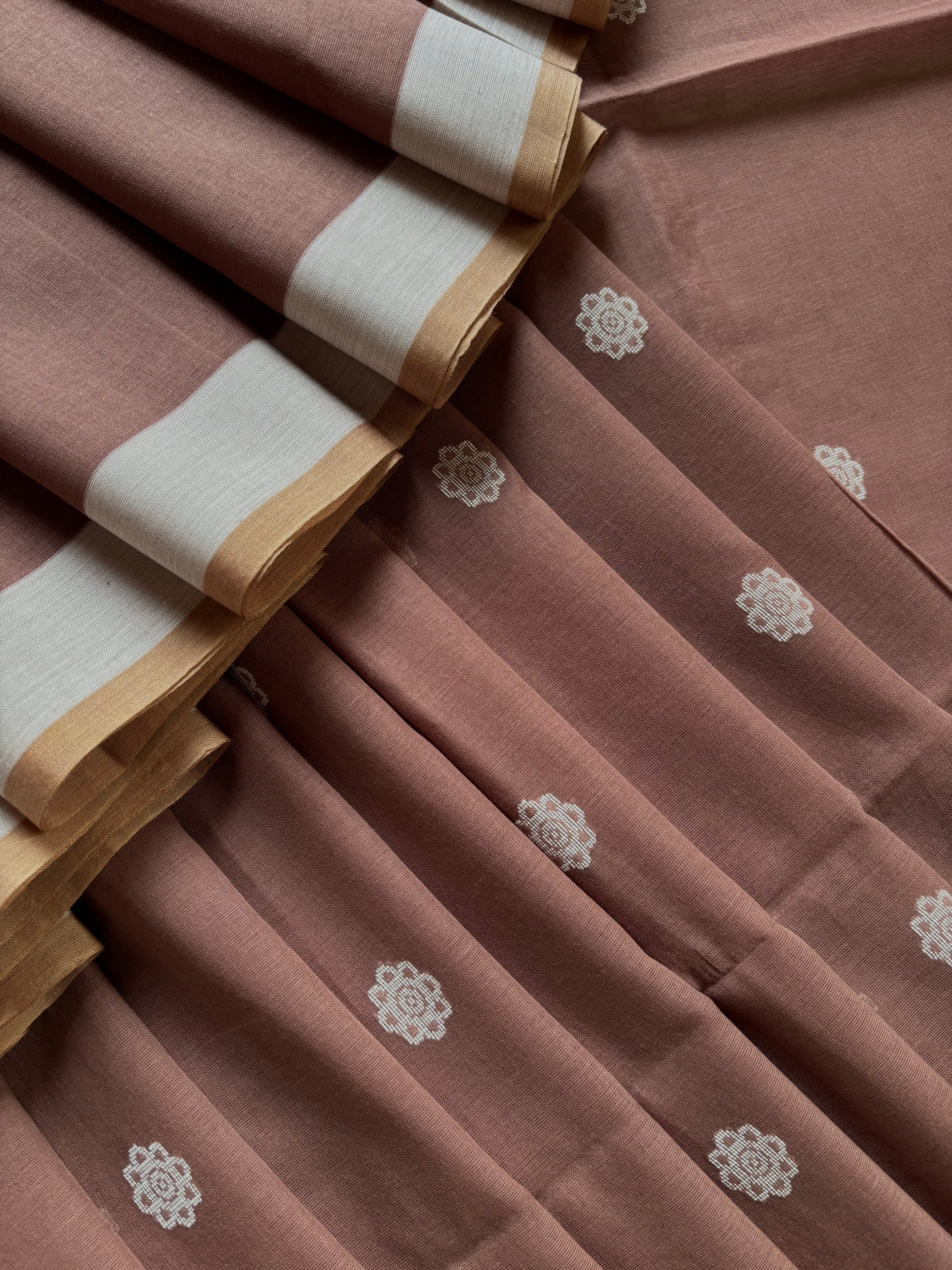 Handwoven Light Brown Colour Cotton Jamdani Saree