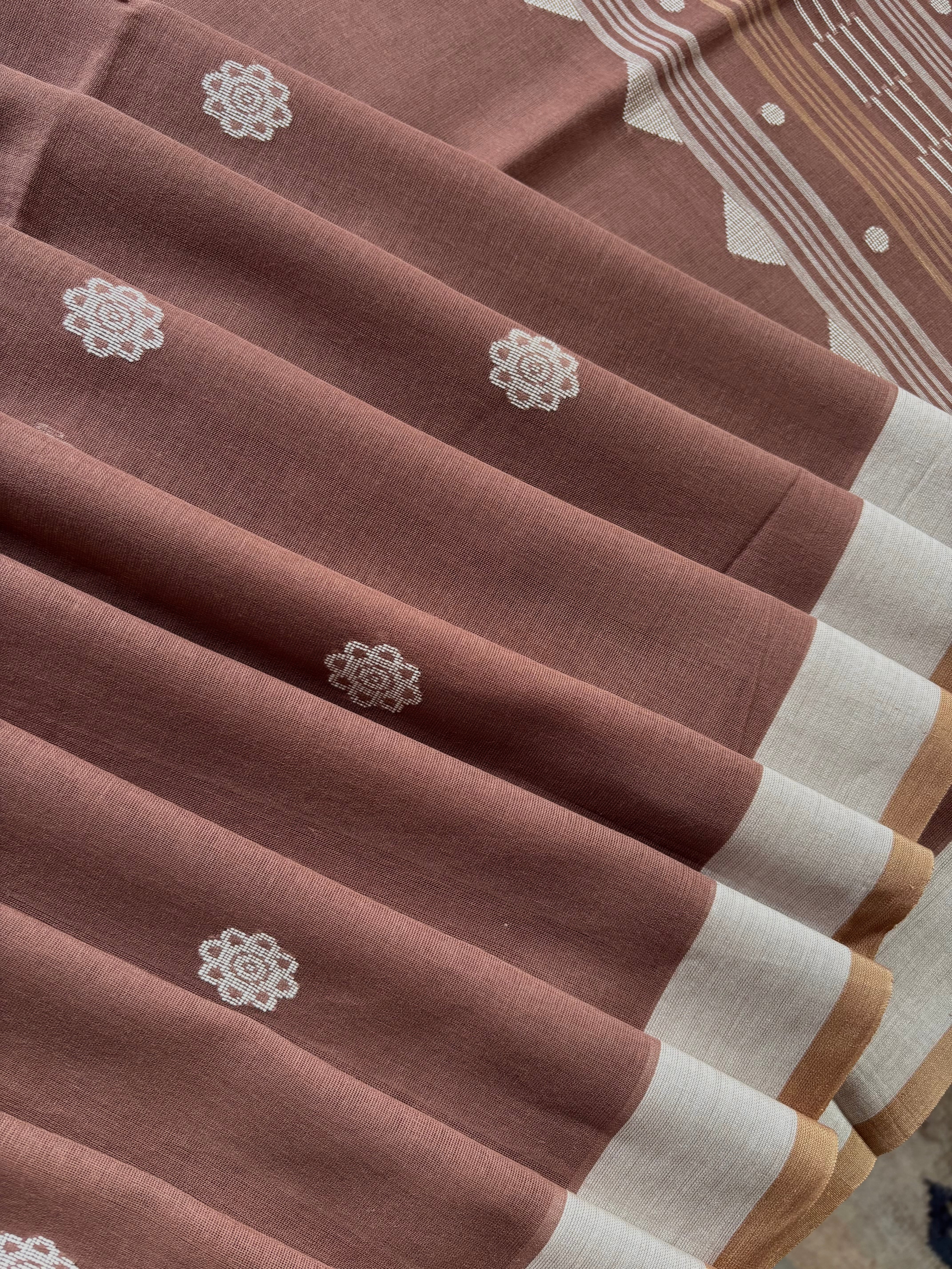 Handwoven Light Brown Colour Cotton Jamdani Saree