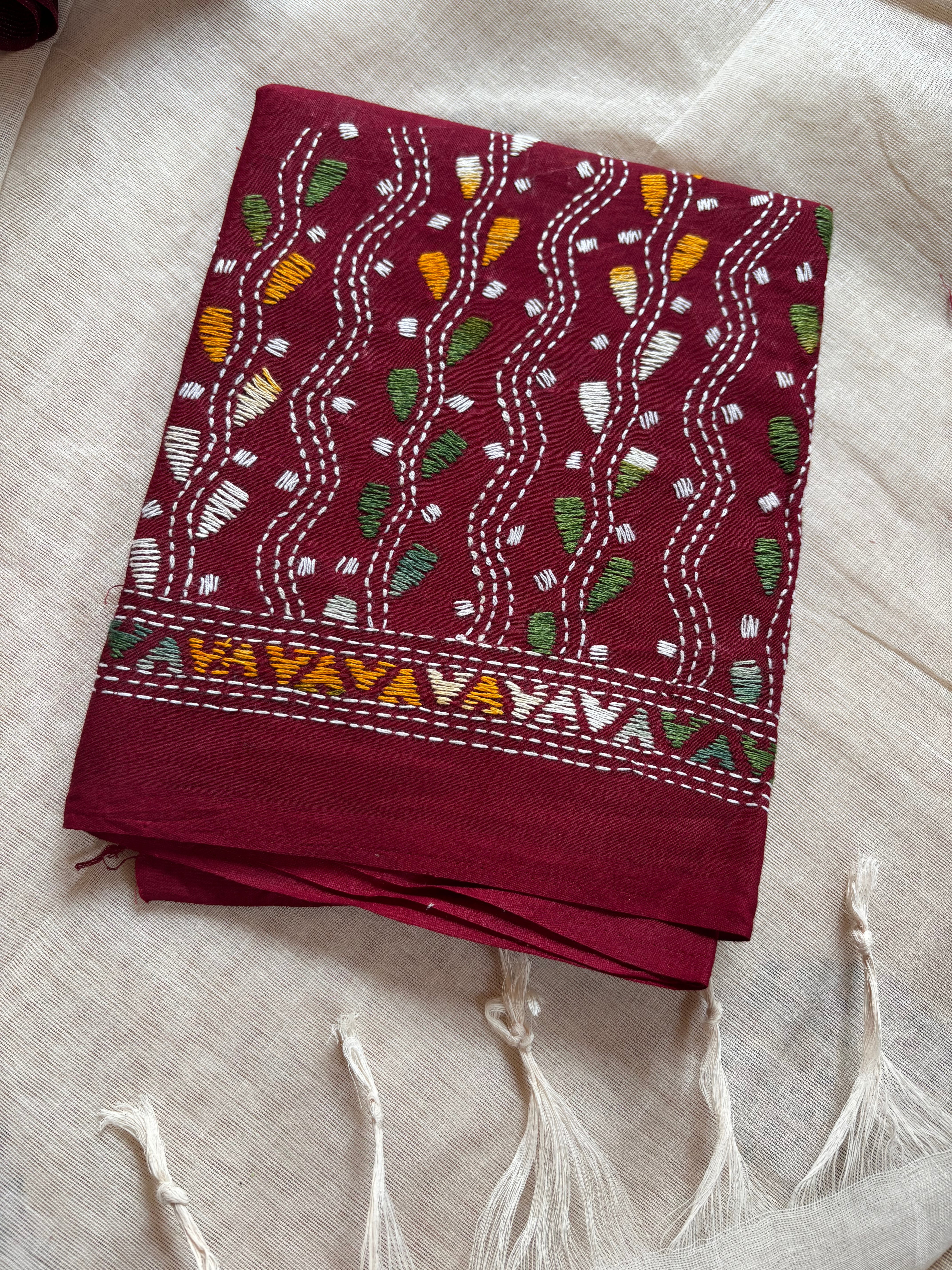 Handwoven Satin Border Dhonekhali Cotton Saree