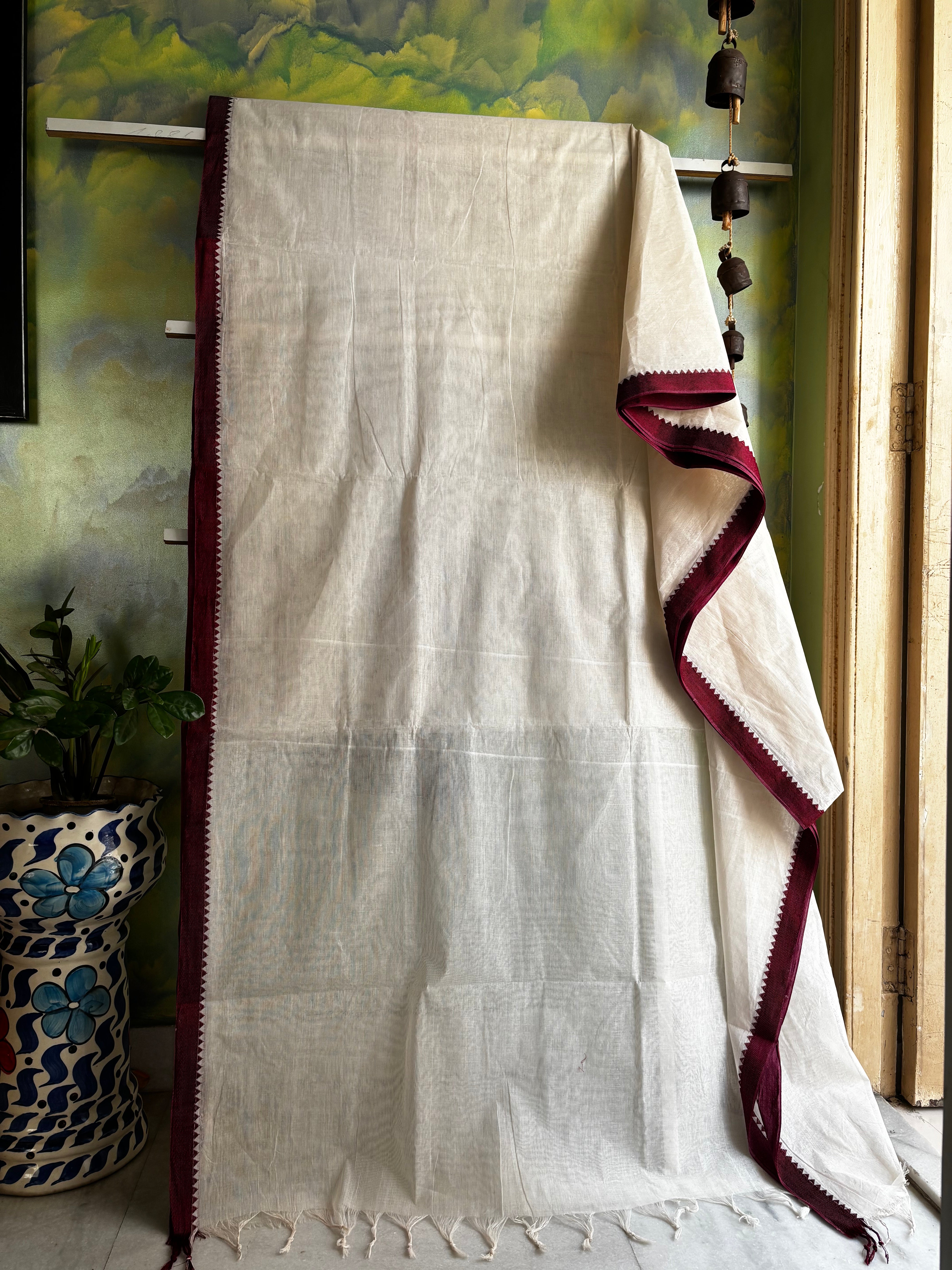 Handwoven Satin Border Dhonekhali Cotton Saree