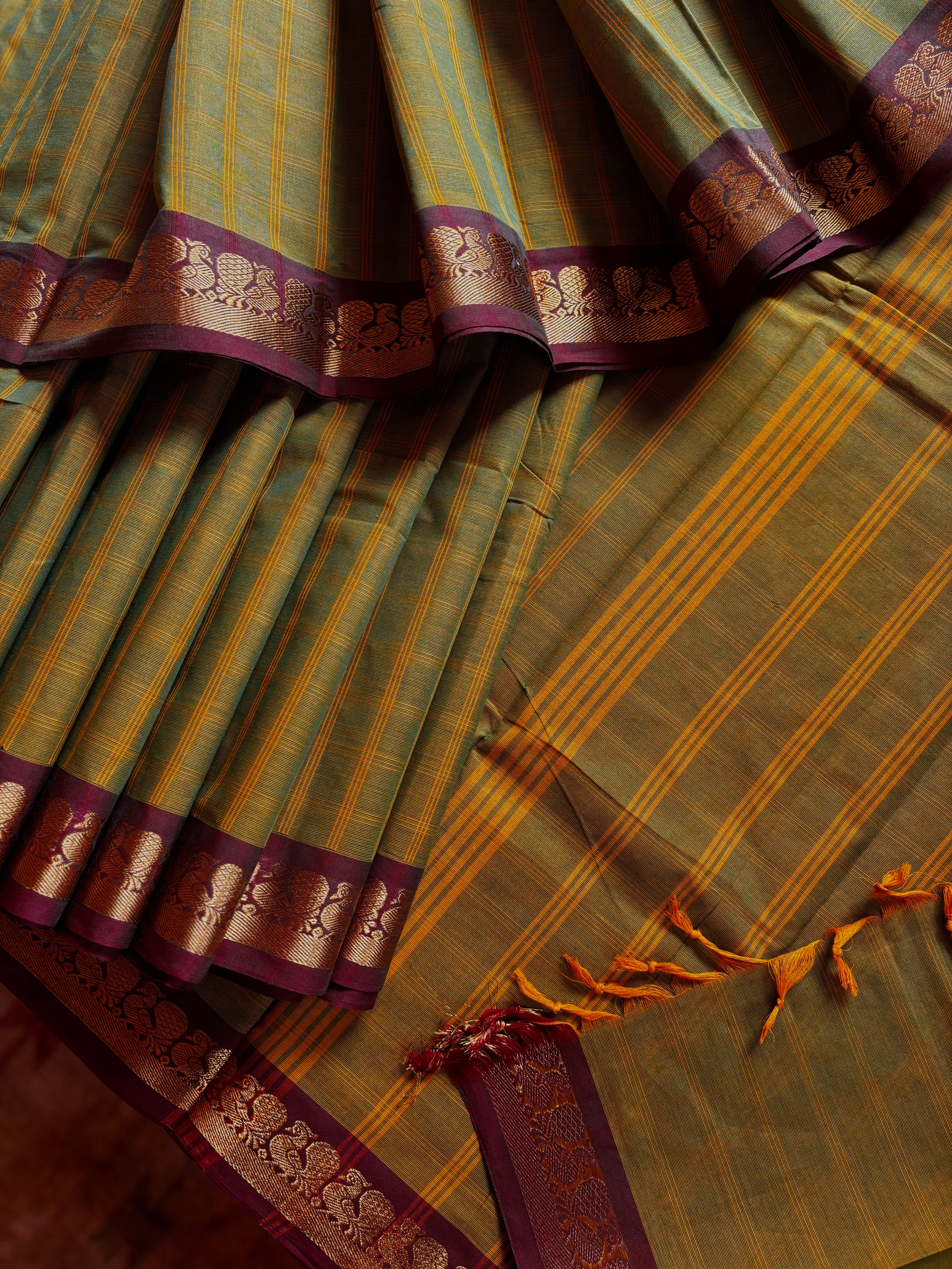 Pure Cotton Dual Toned Green Kanchi Cotton Saree