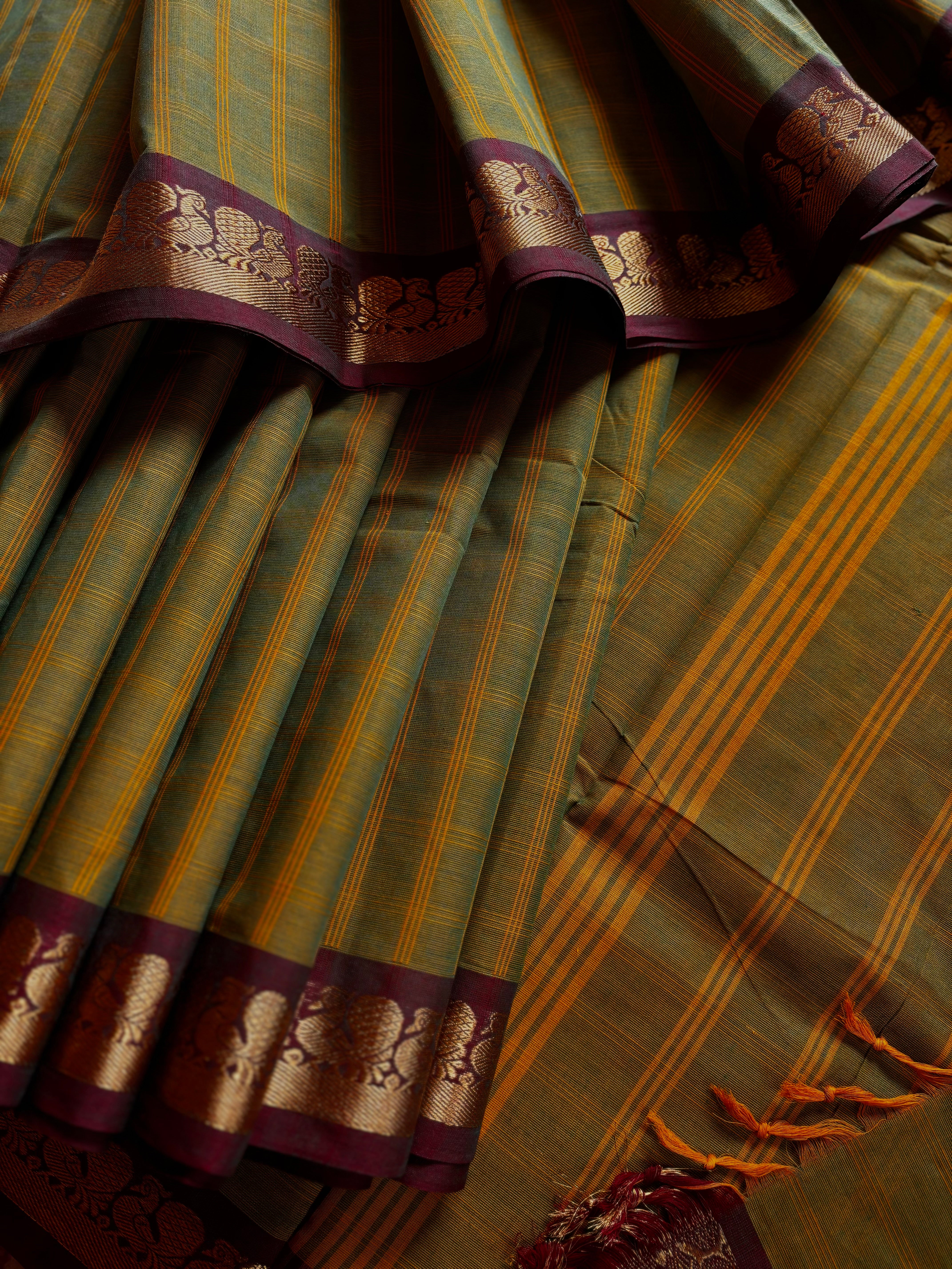 Pure Cotton Dual Toned Green Kanchi Cotton Saree
