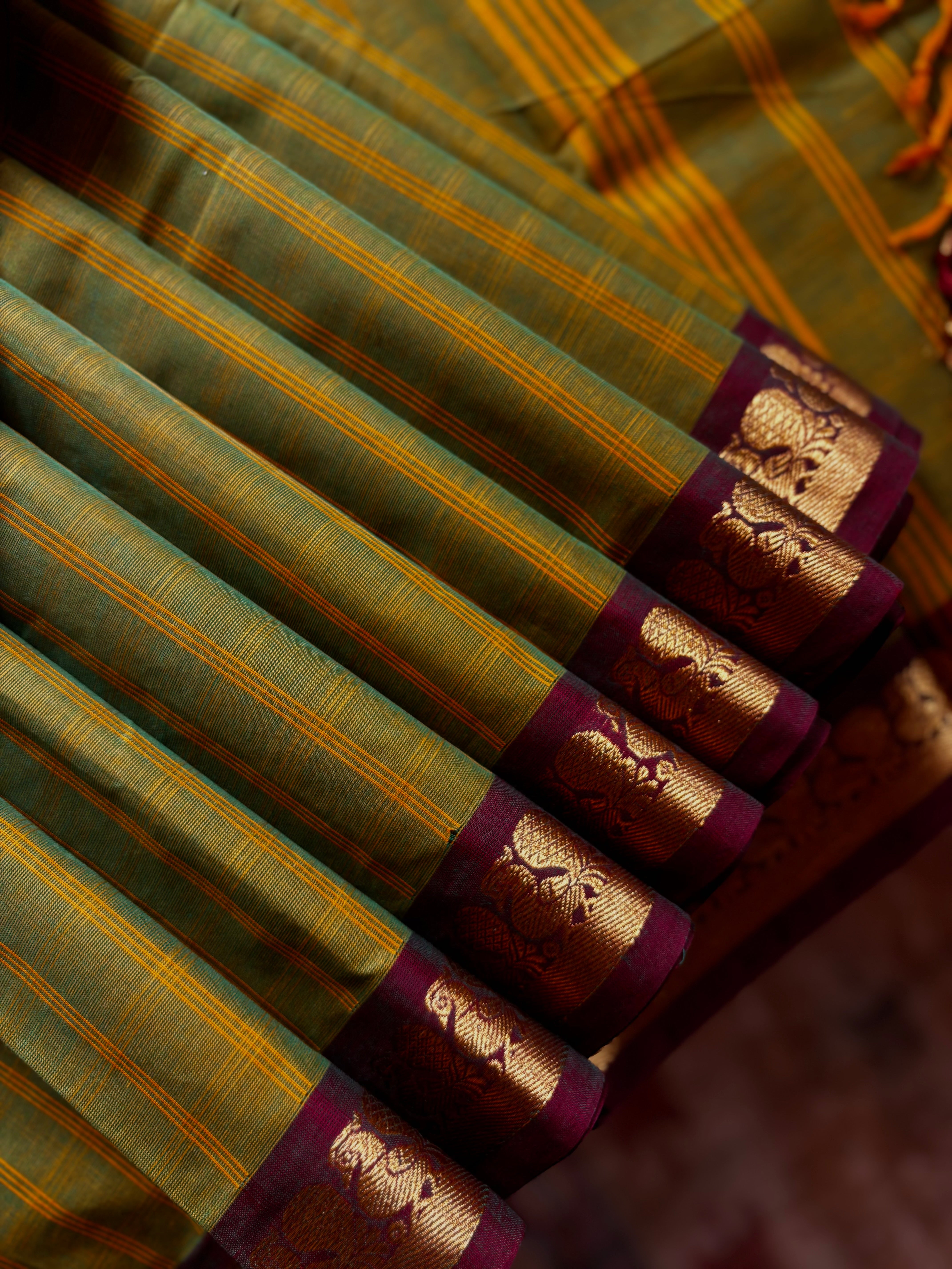 Pure Cotton Dual Toned Green Kanchi Cotton Saree