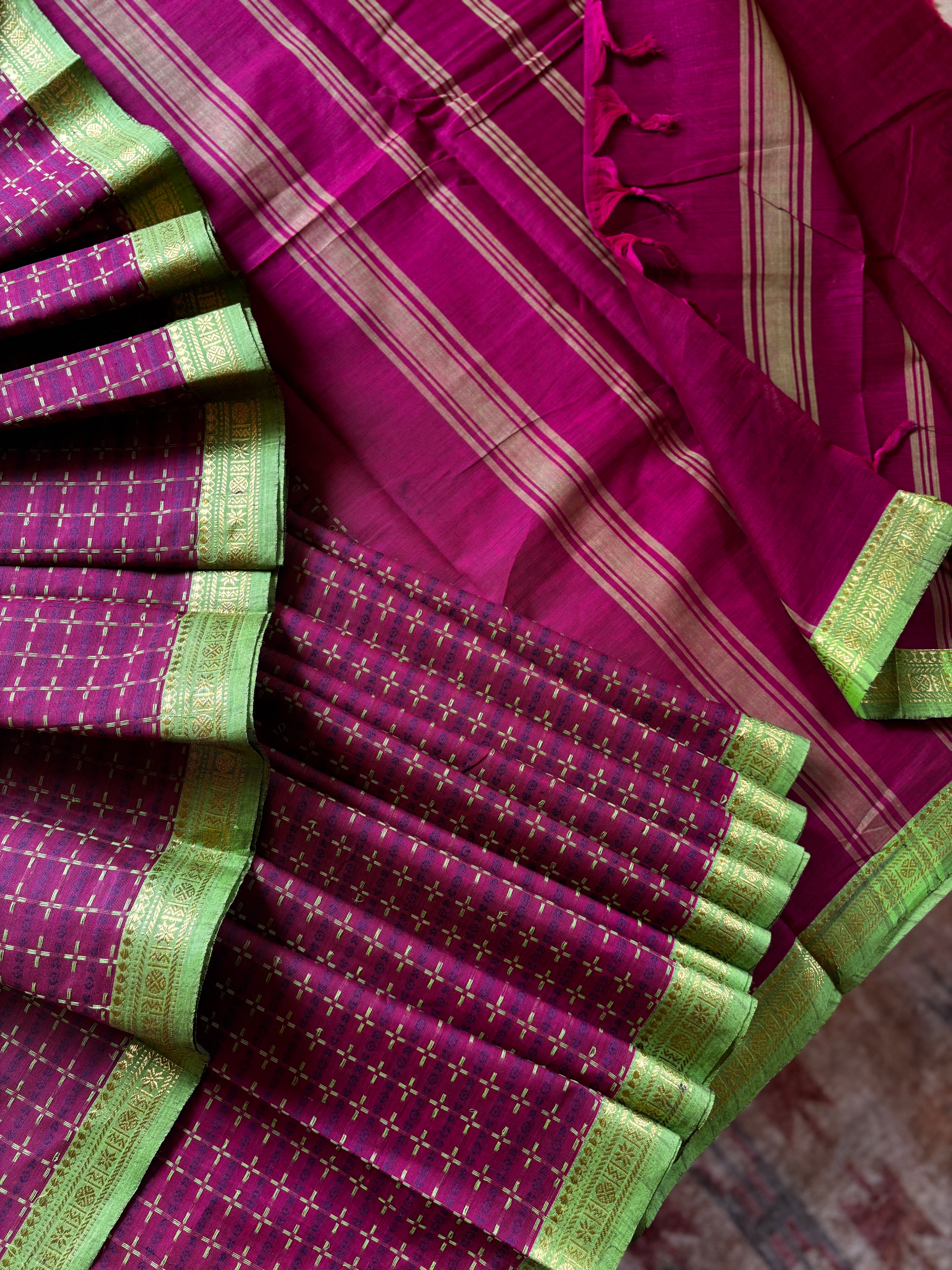 Pure Cotton Dual Toned Purple Kanchi Saree