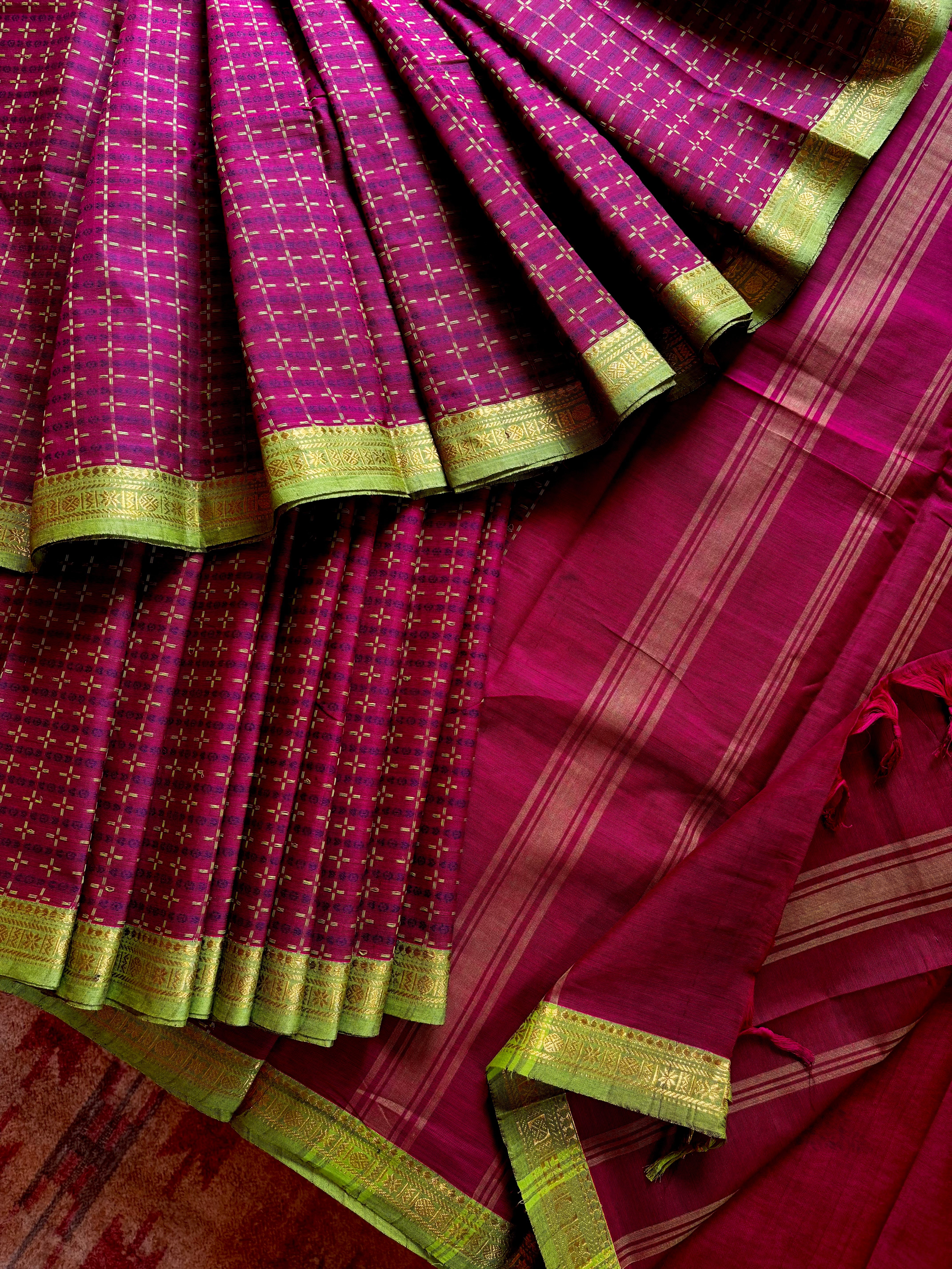 Pure Cotton Dual Toned Purple Kanchi Saree