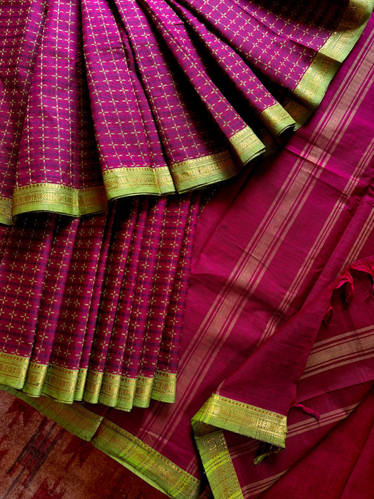 Pure Cotton Dual Toned Purple Kanchi Saree