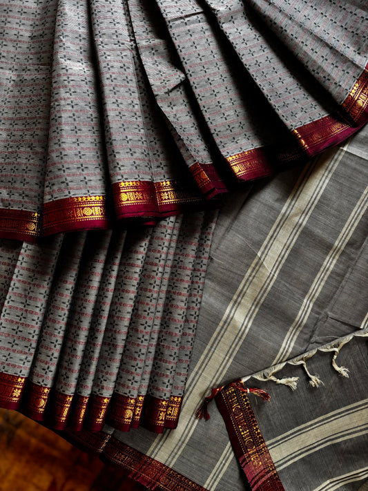 Pure Cotton Grey Kanchi Cotton Saree