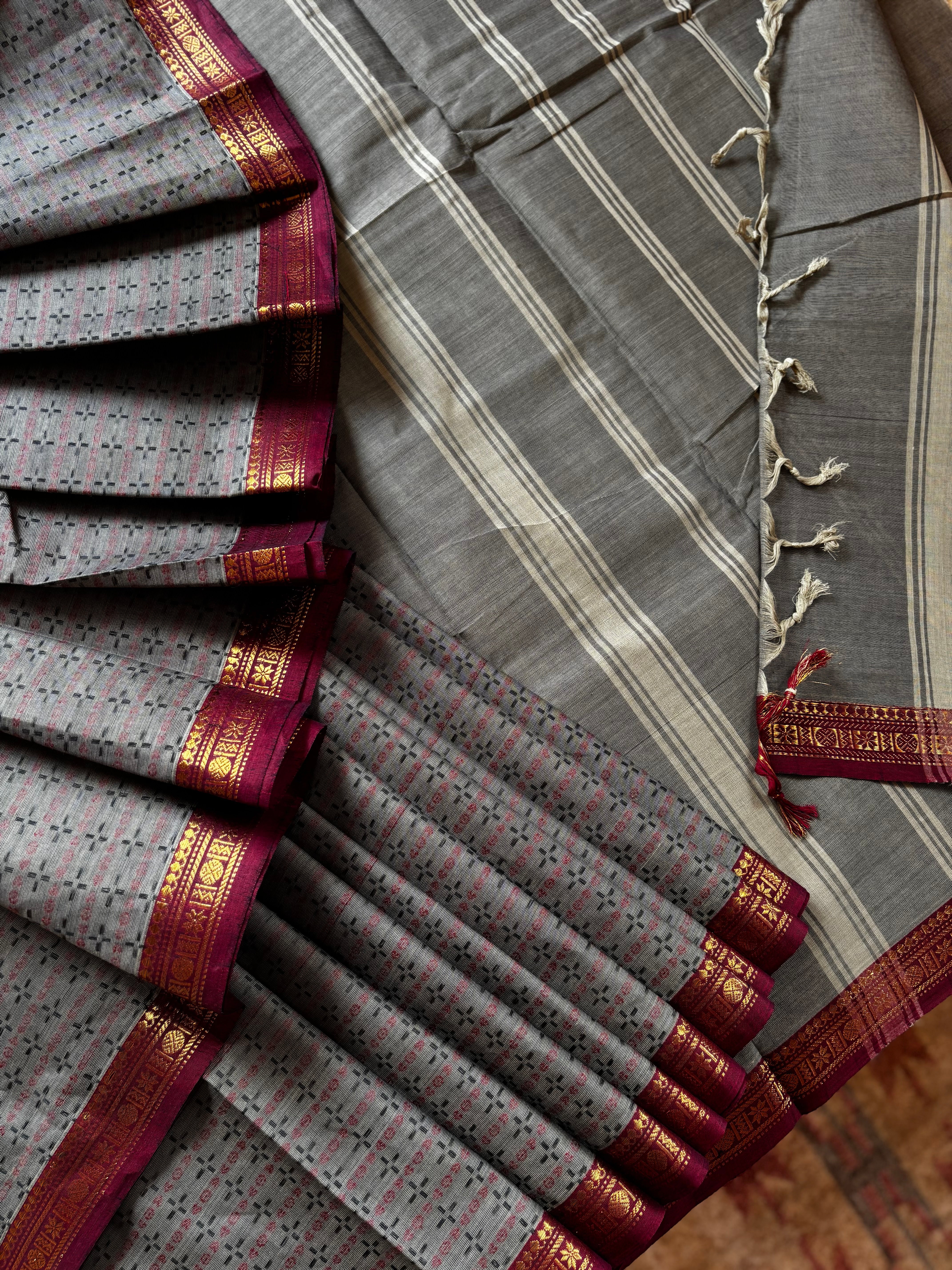 Pure Cotton Grey Kanchi Cotton Saree