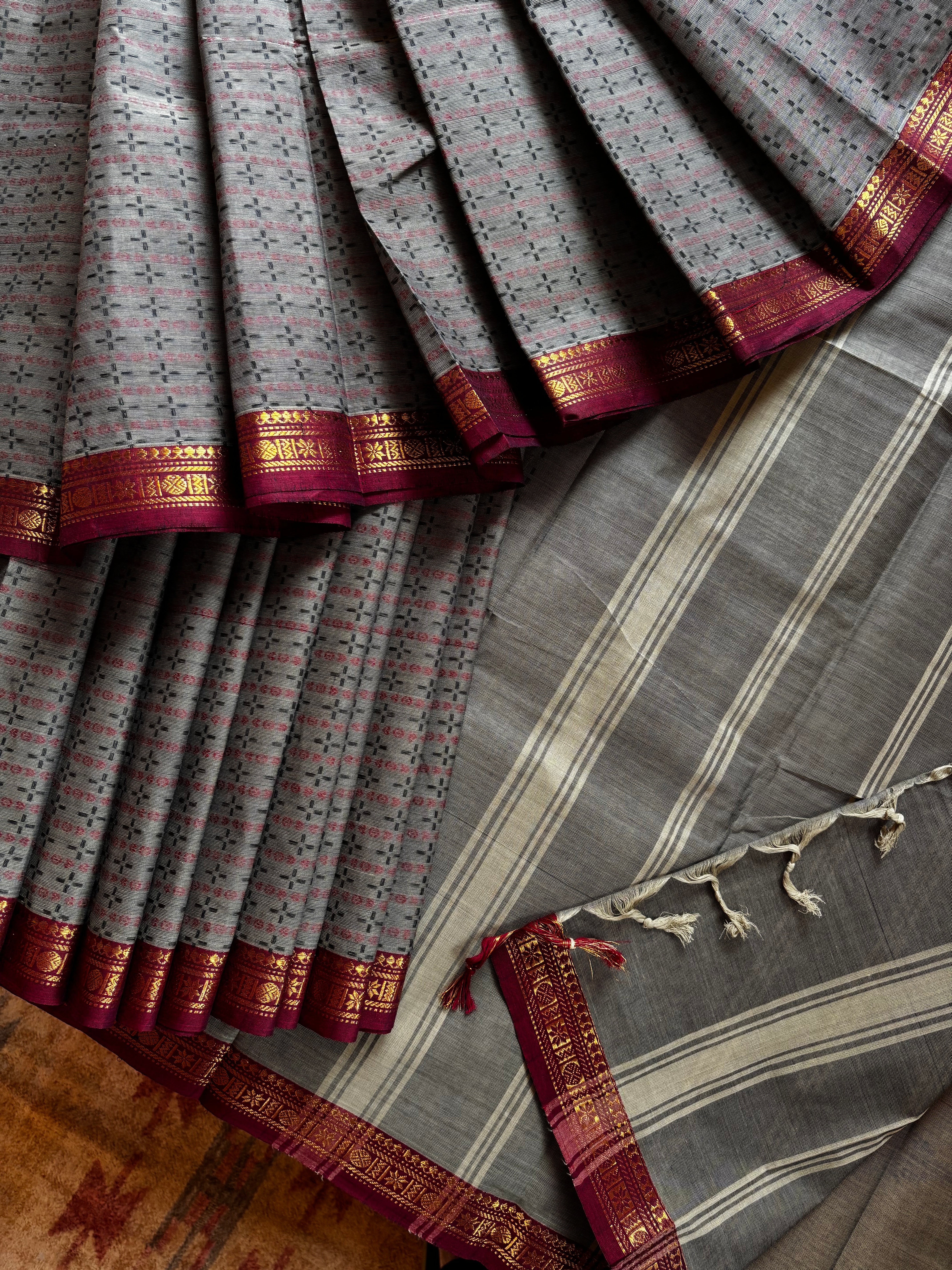 Pure Cotton Grey Kanchi Cotton Saree