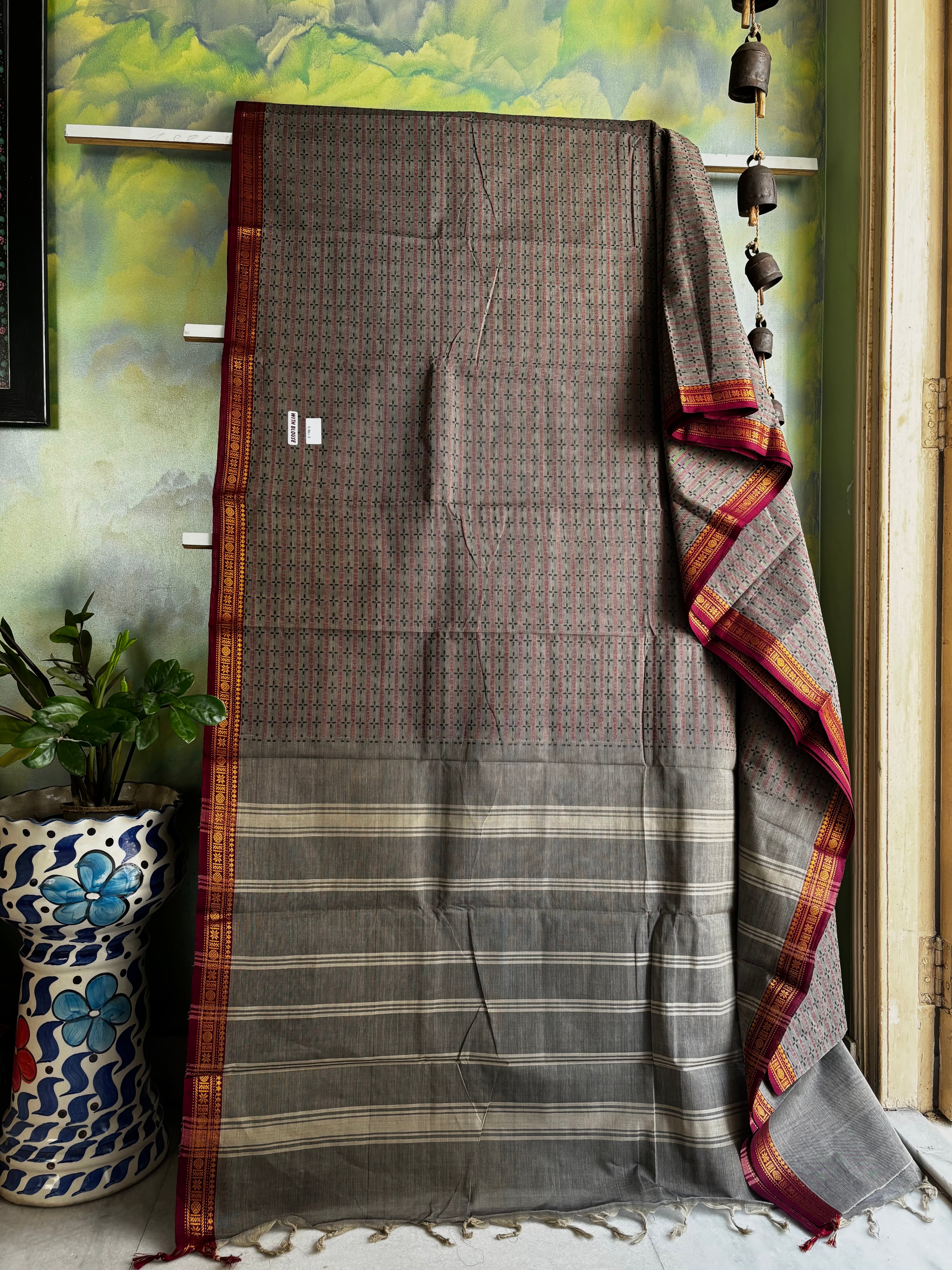 Pure Cotton Grey Kanchi Cotton Saree