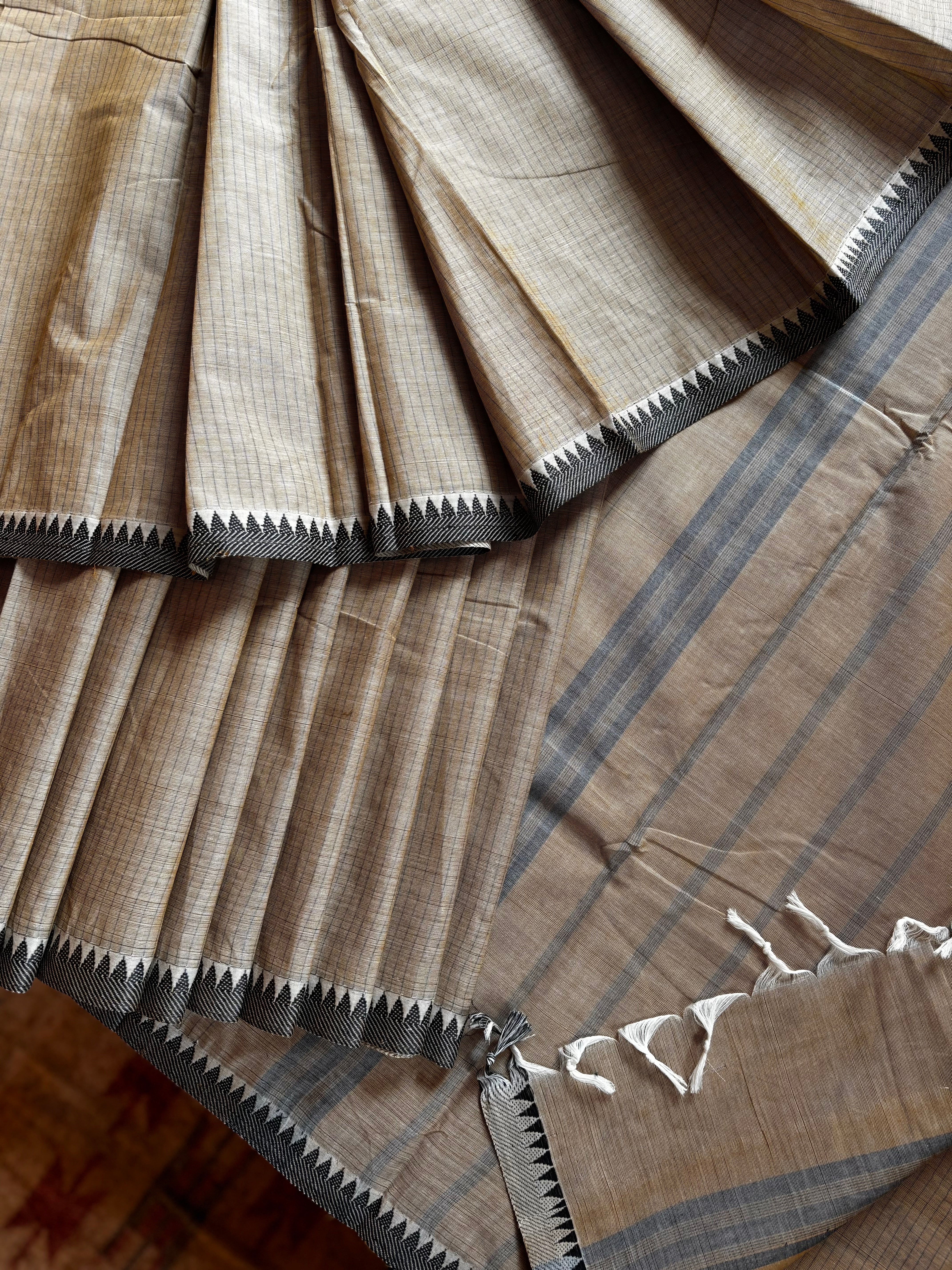 Pure Cotton Natural Tussar Colour Kanchi Saree