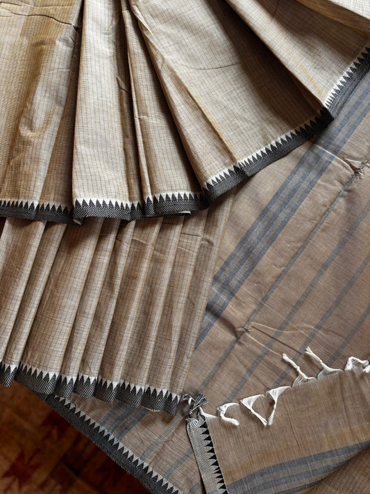 Pure Cotton Natural Tussar Colour Kanchi Saree