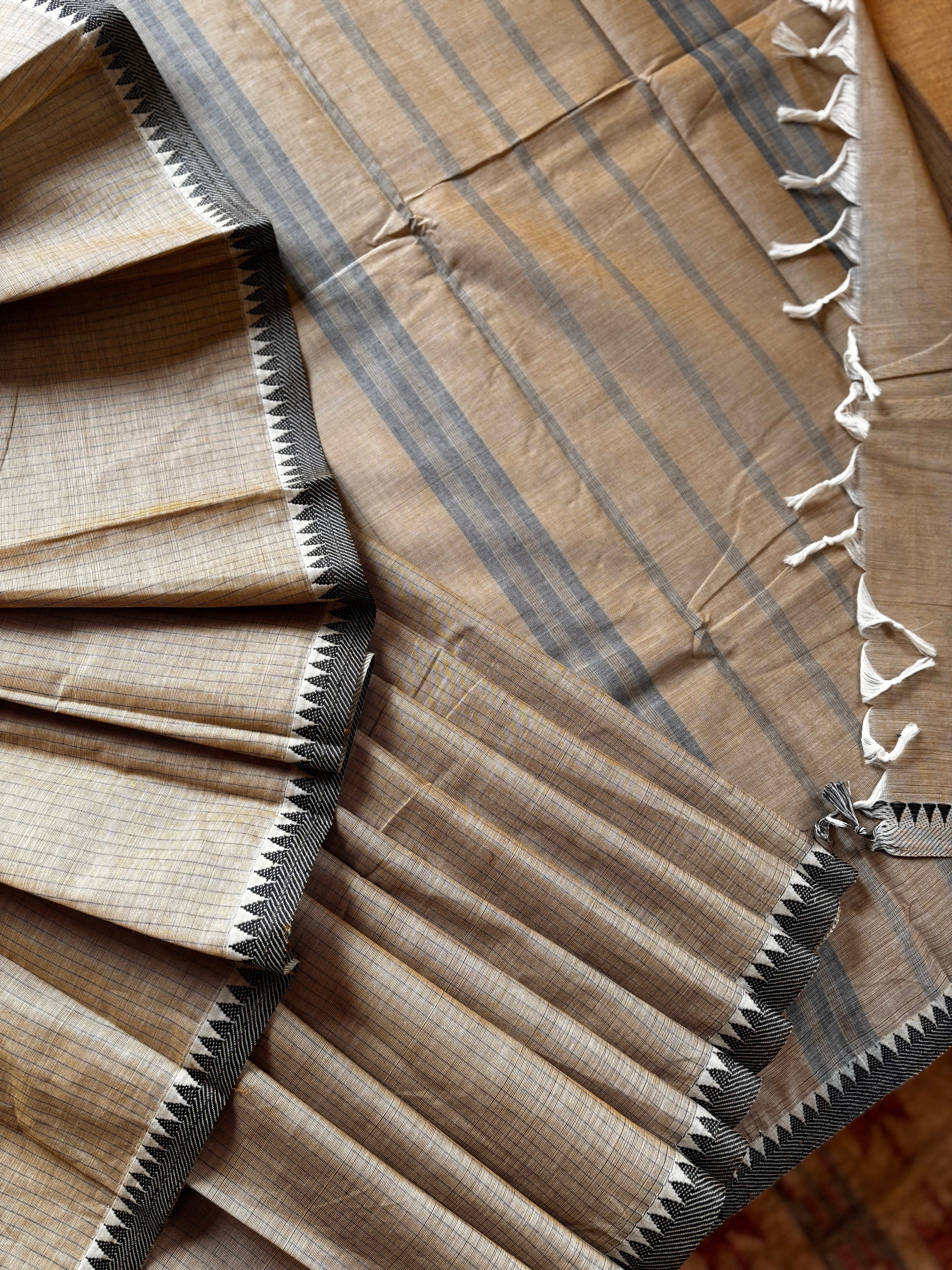 Pure Cotton Natural Tussar Colour Kanchi Saree