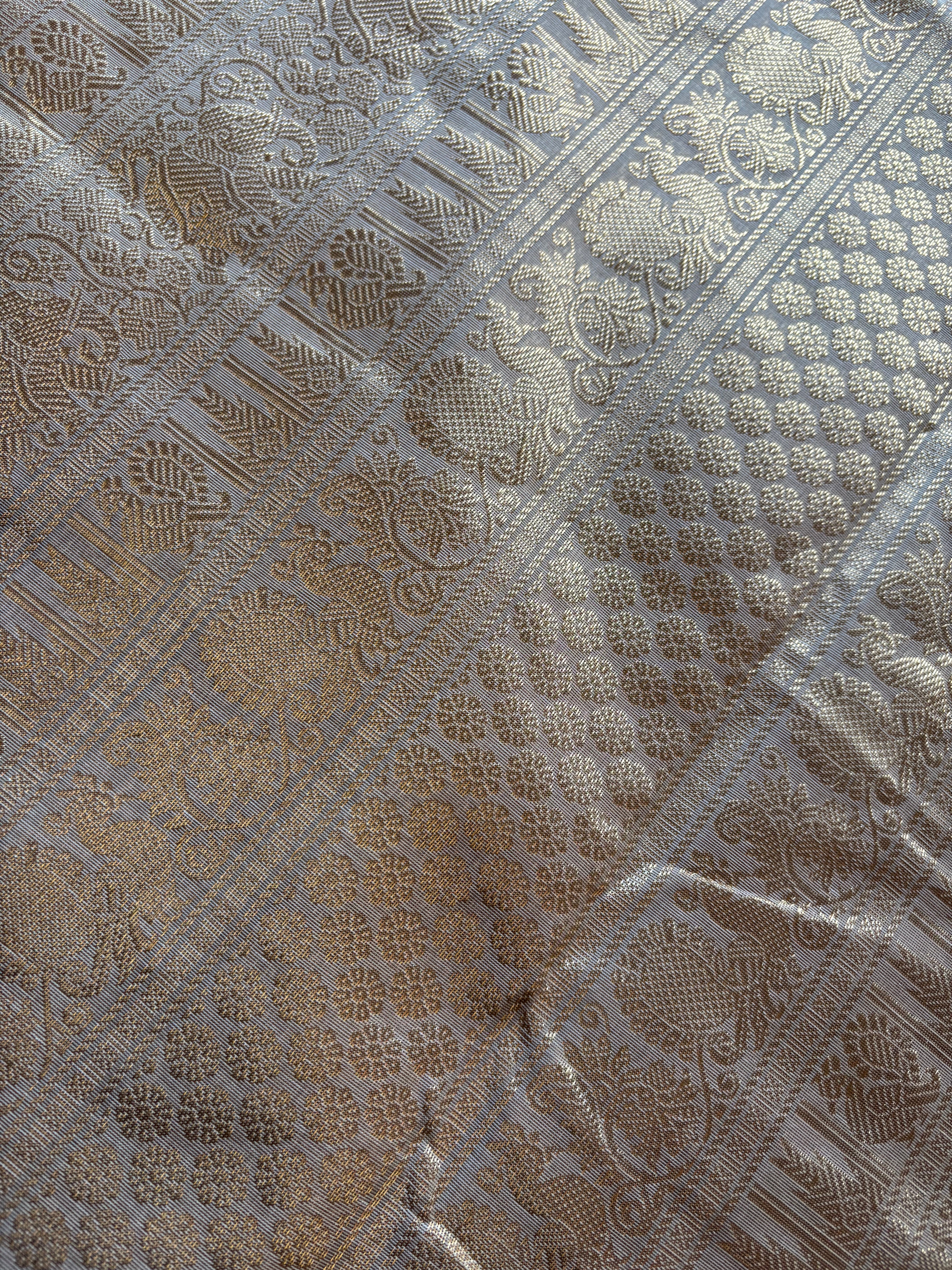 Handwoven Light Beige Cotton Kanchipuram Saree