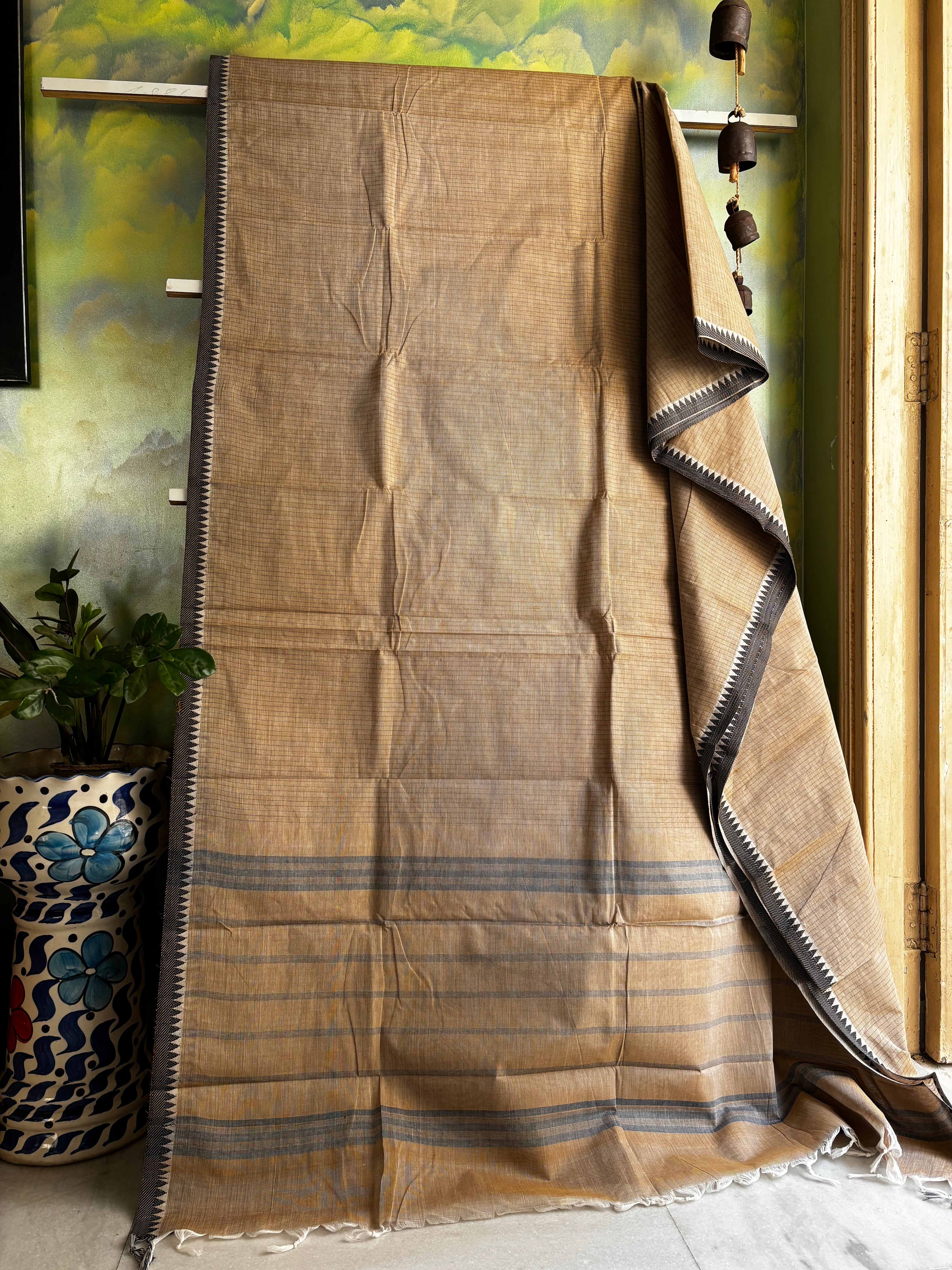 Pure Cotton Natural Tussar Colour Kanchi Saree