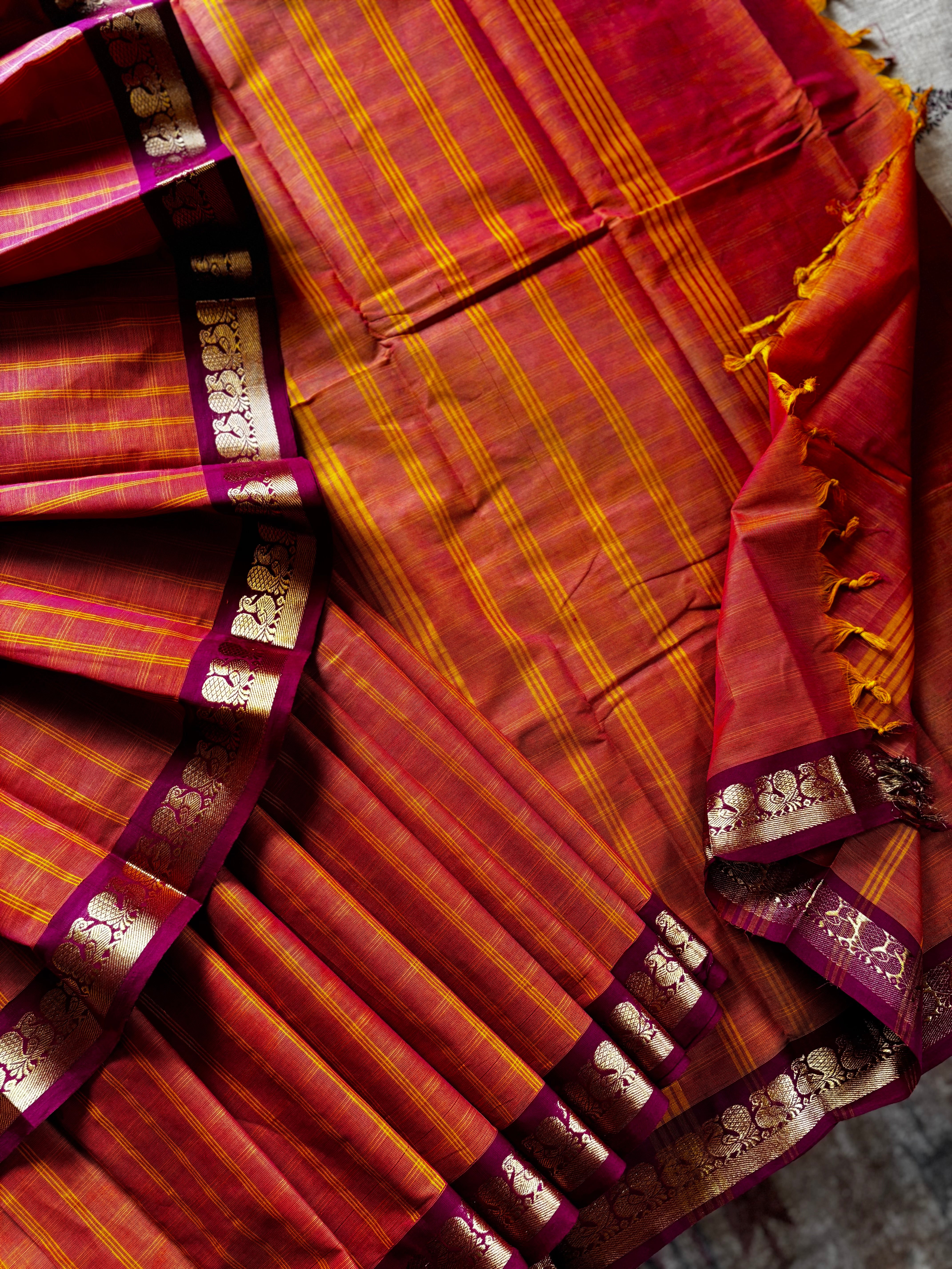 Pure Cotton Orange Kanchi Saree