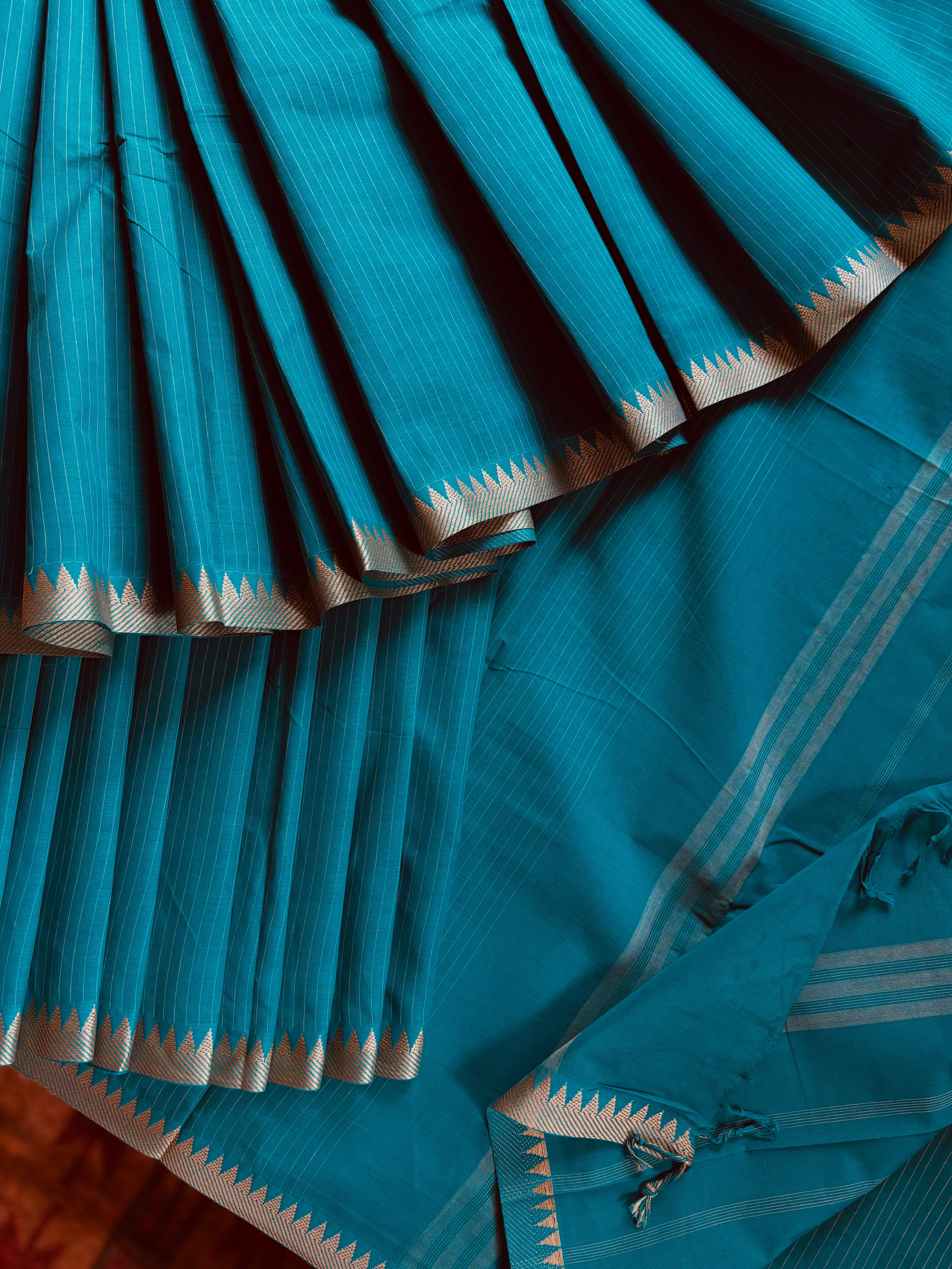 Pure Cotton Dark Firozi Kanchi Saree