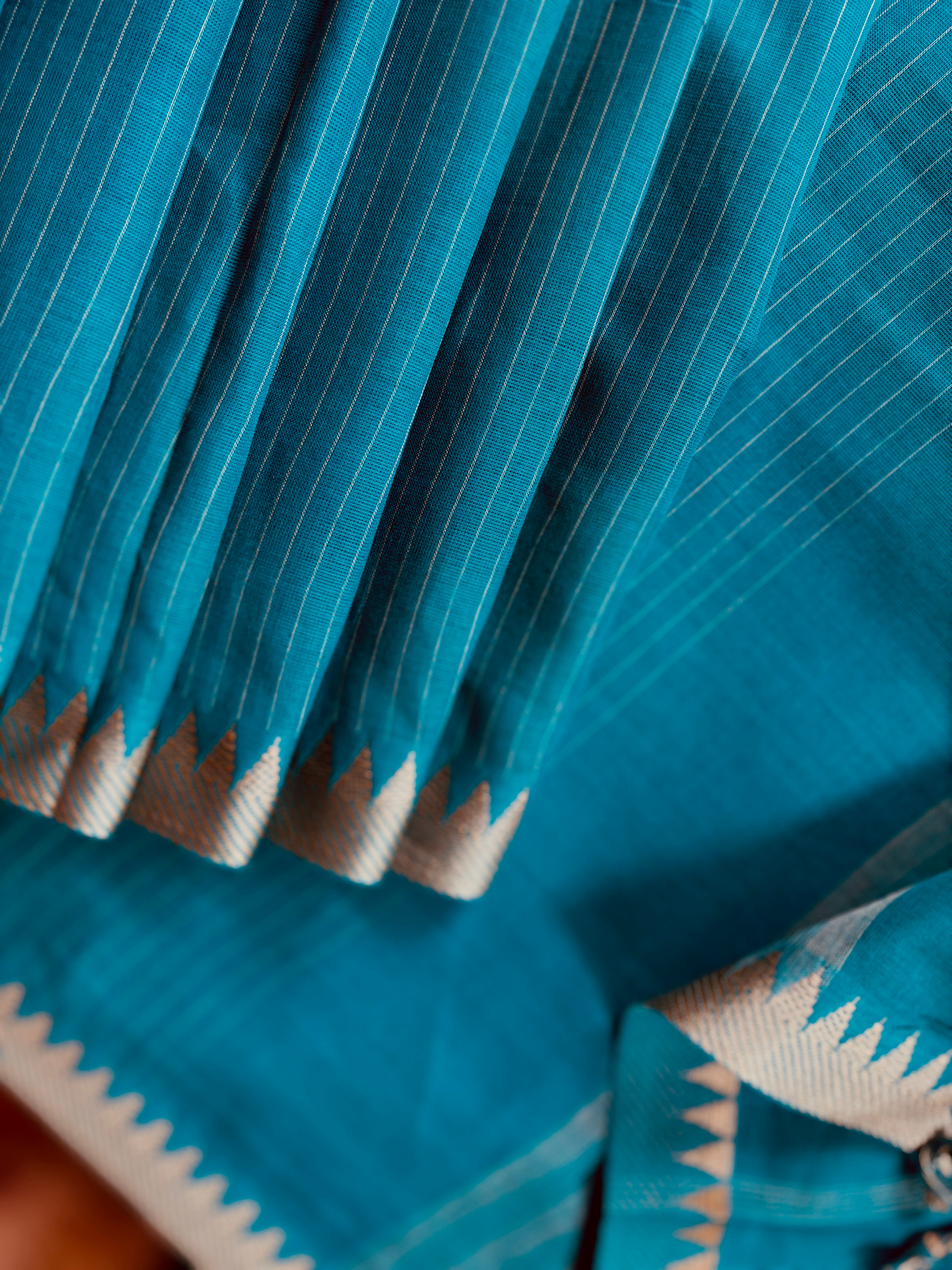 Pure Cotton Dark Firozi Kanchi Saree