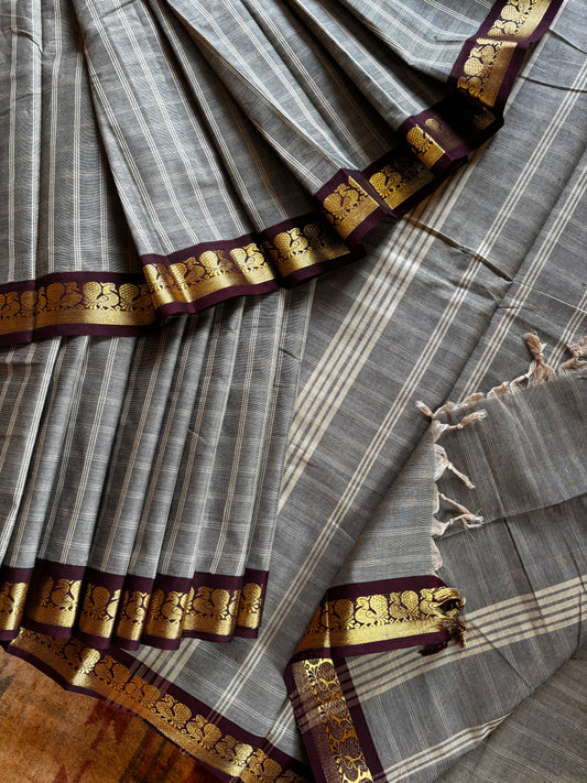 Pure Cotton Grey Kanchi Saree