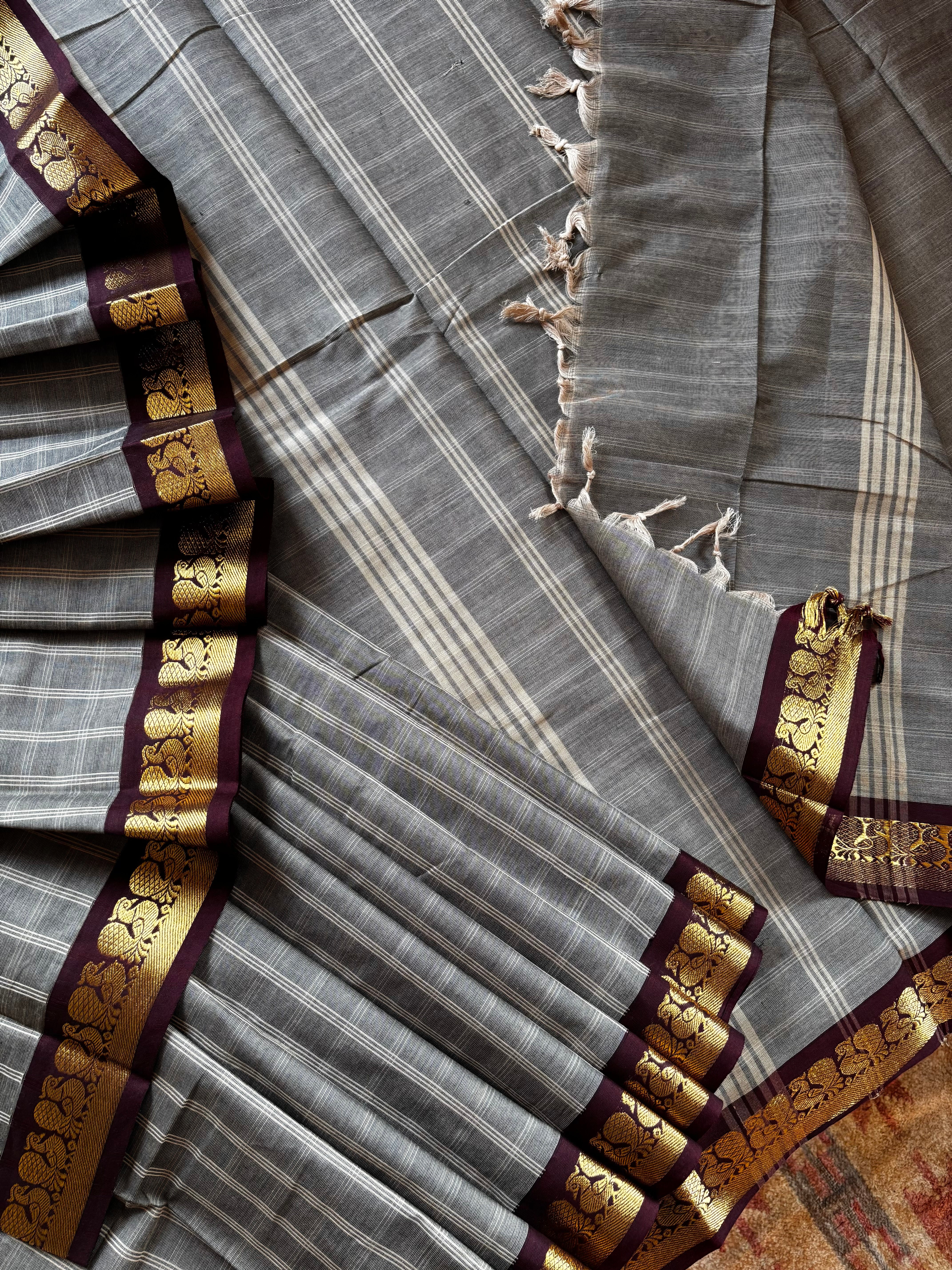 Pure Cotton Grey Kanchi Saree