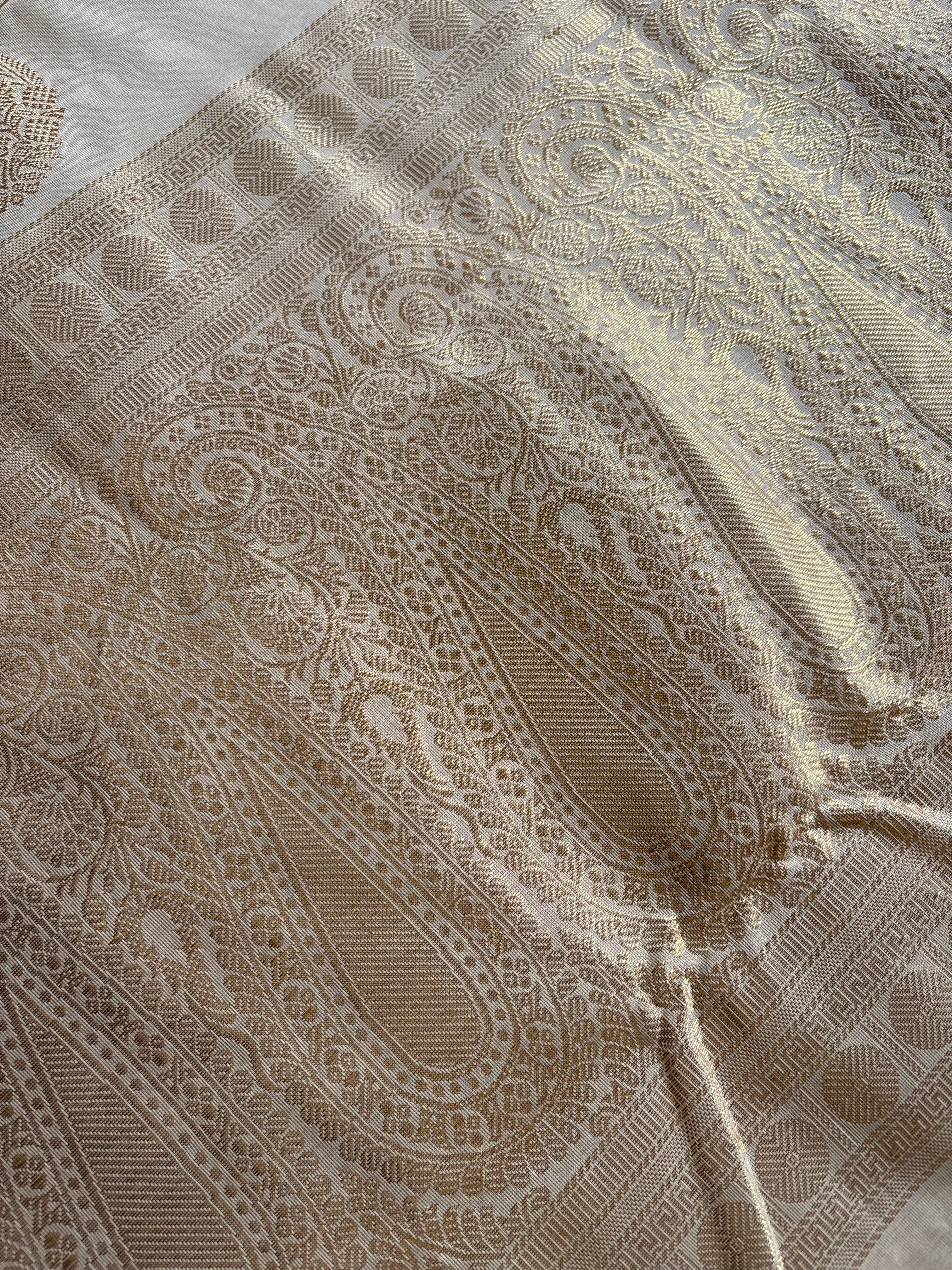 Handwoven Beige Orange Cotton Kanchipuram Saree