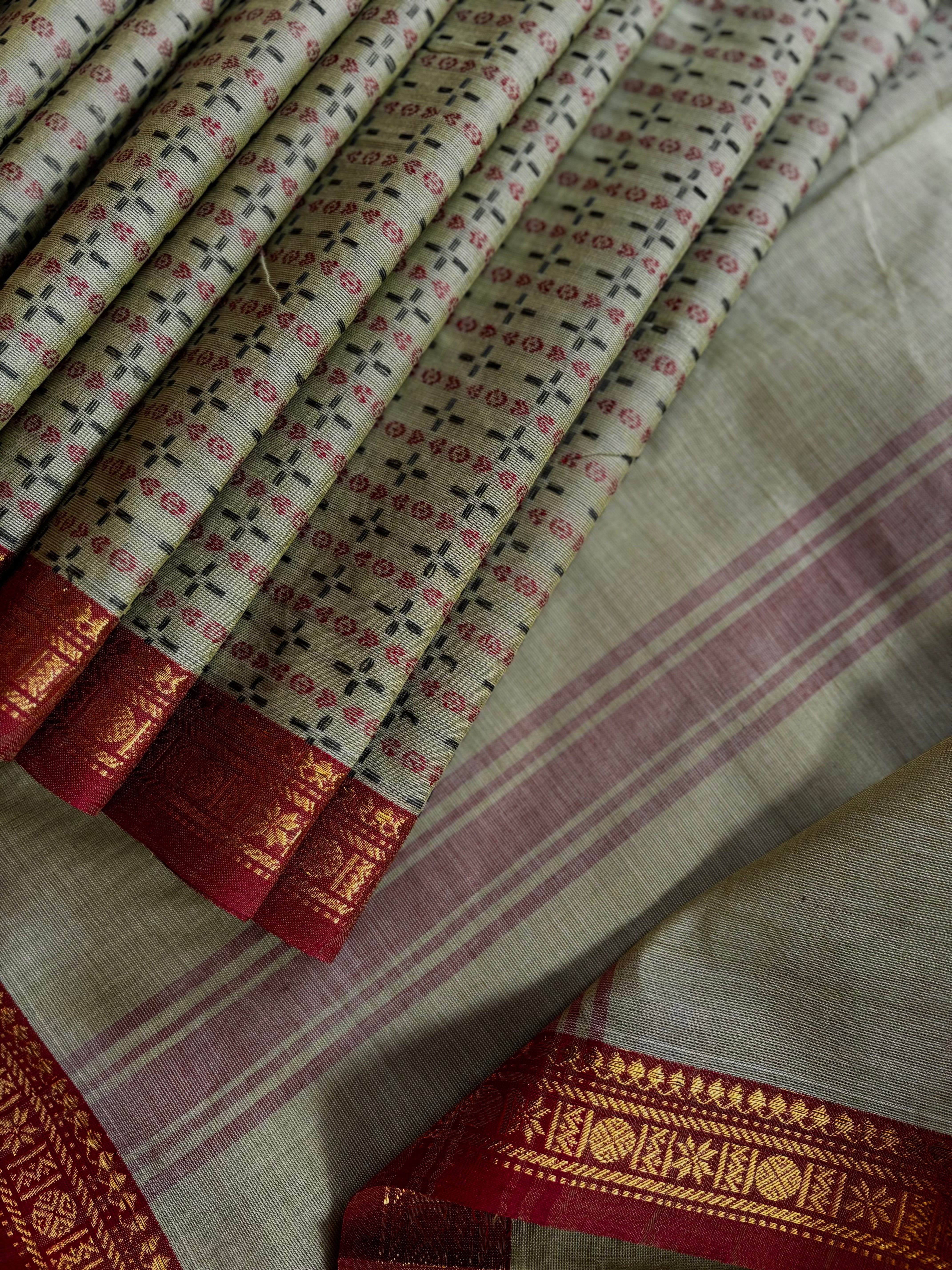 Pure Cotton Light Olive Colour Kanchi Saree