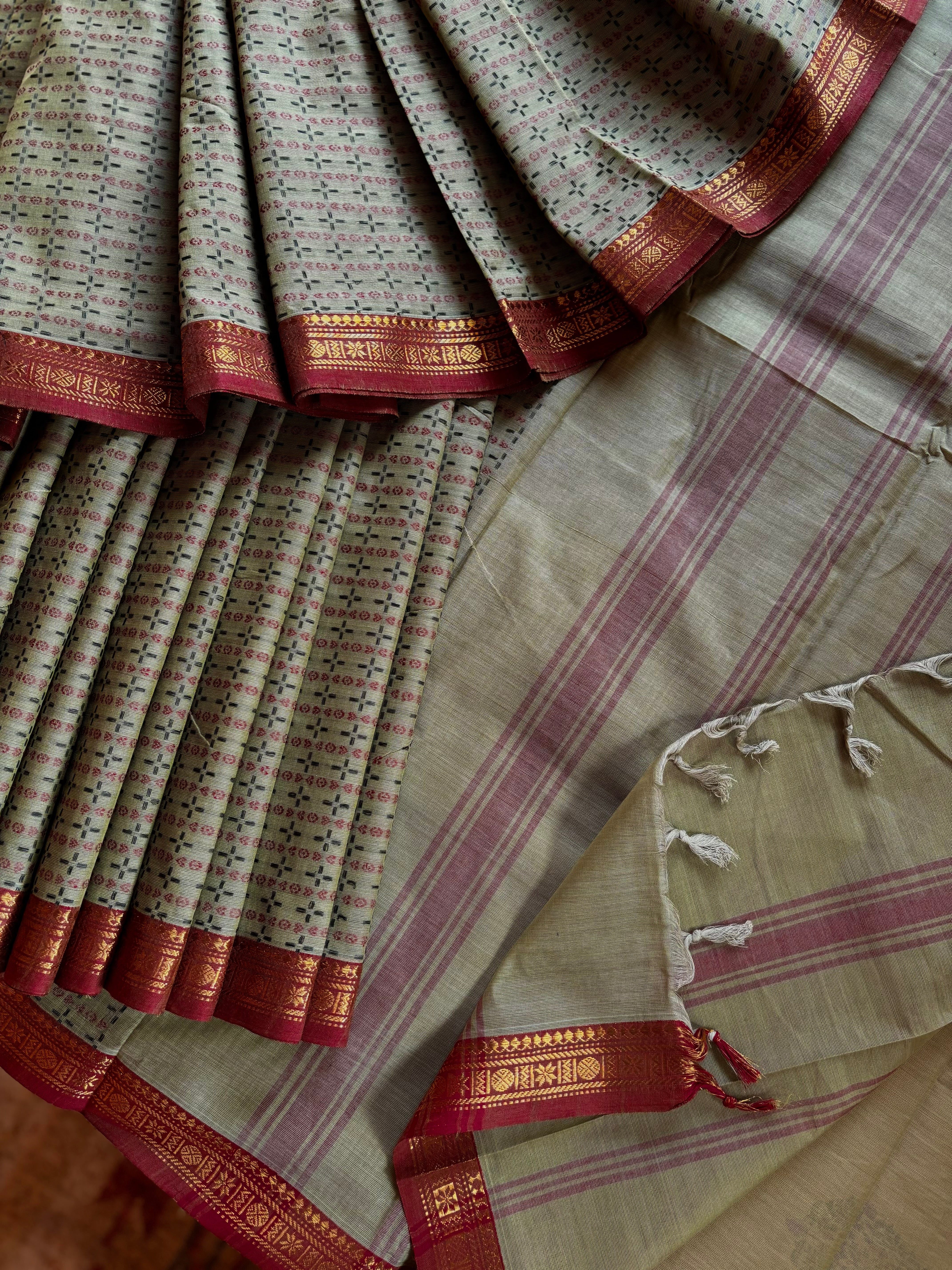 Pure Cotton Light Olive Colour Kanchi Saree