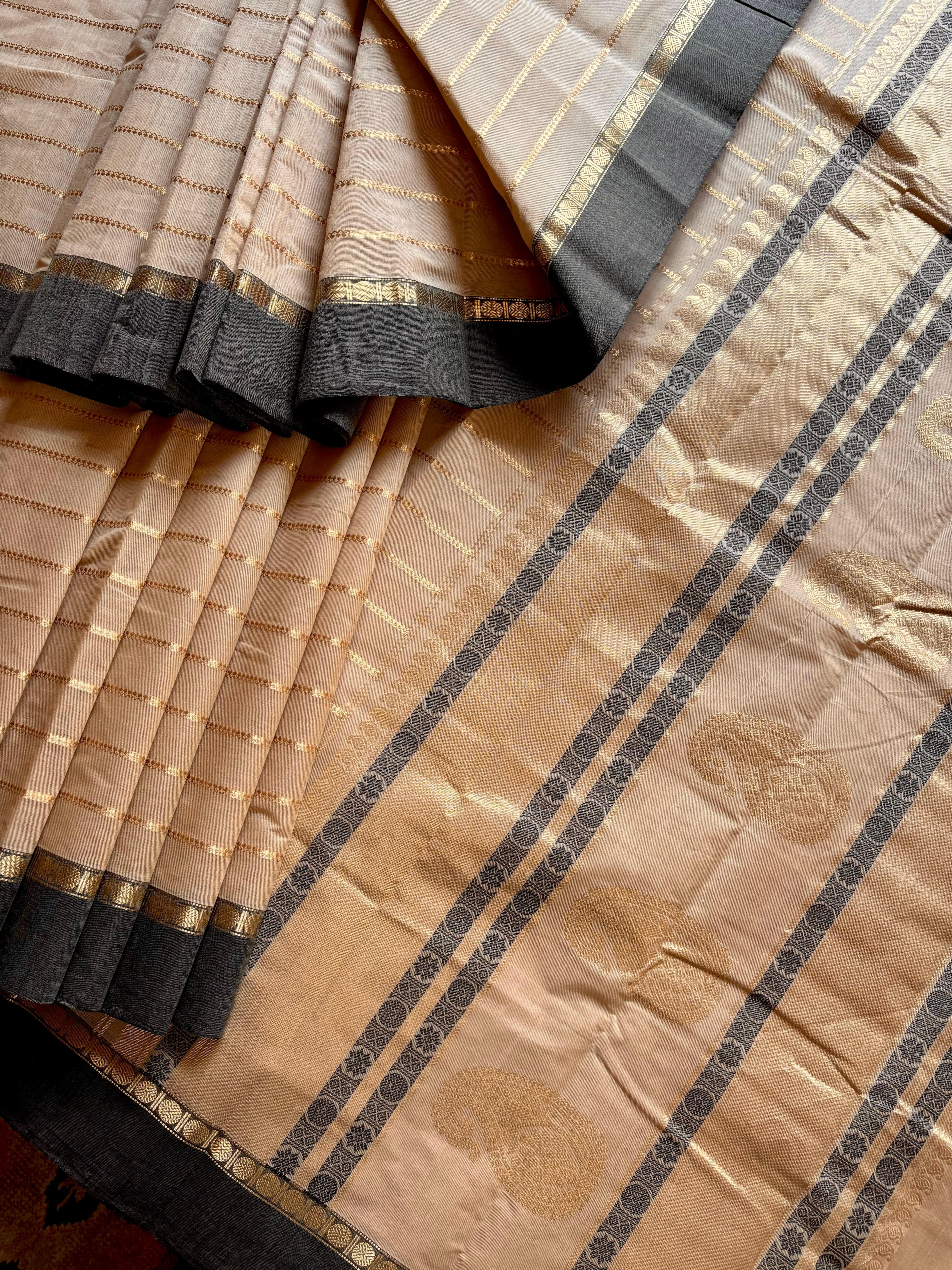 Handwoven Sandal Gold Cotton Kanchipuram Saree