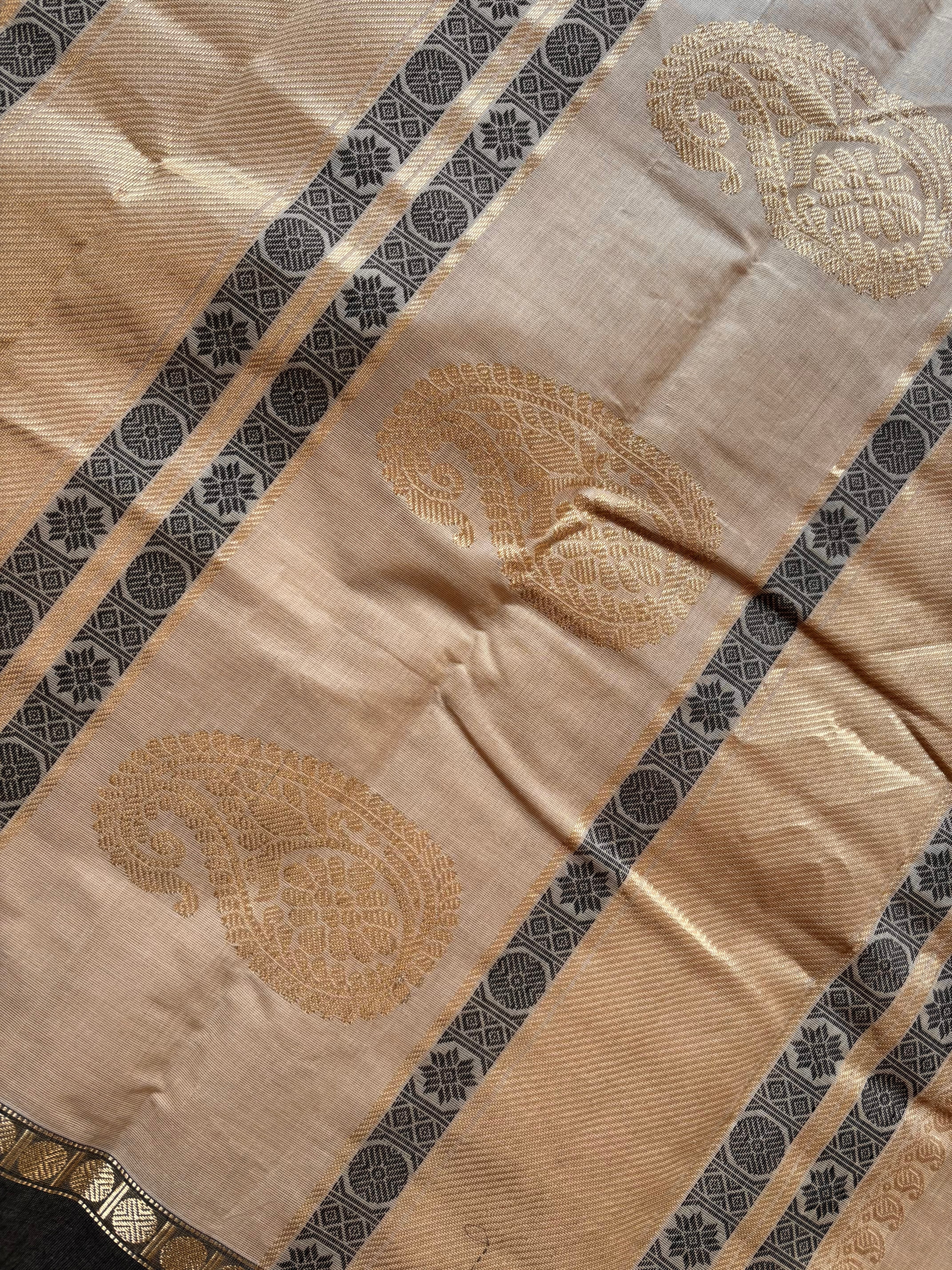 Handwoven Sandal Gold Cotton Kanchipuram Saree