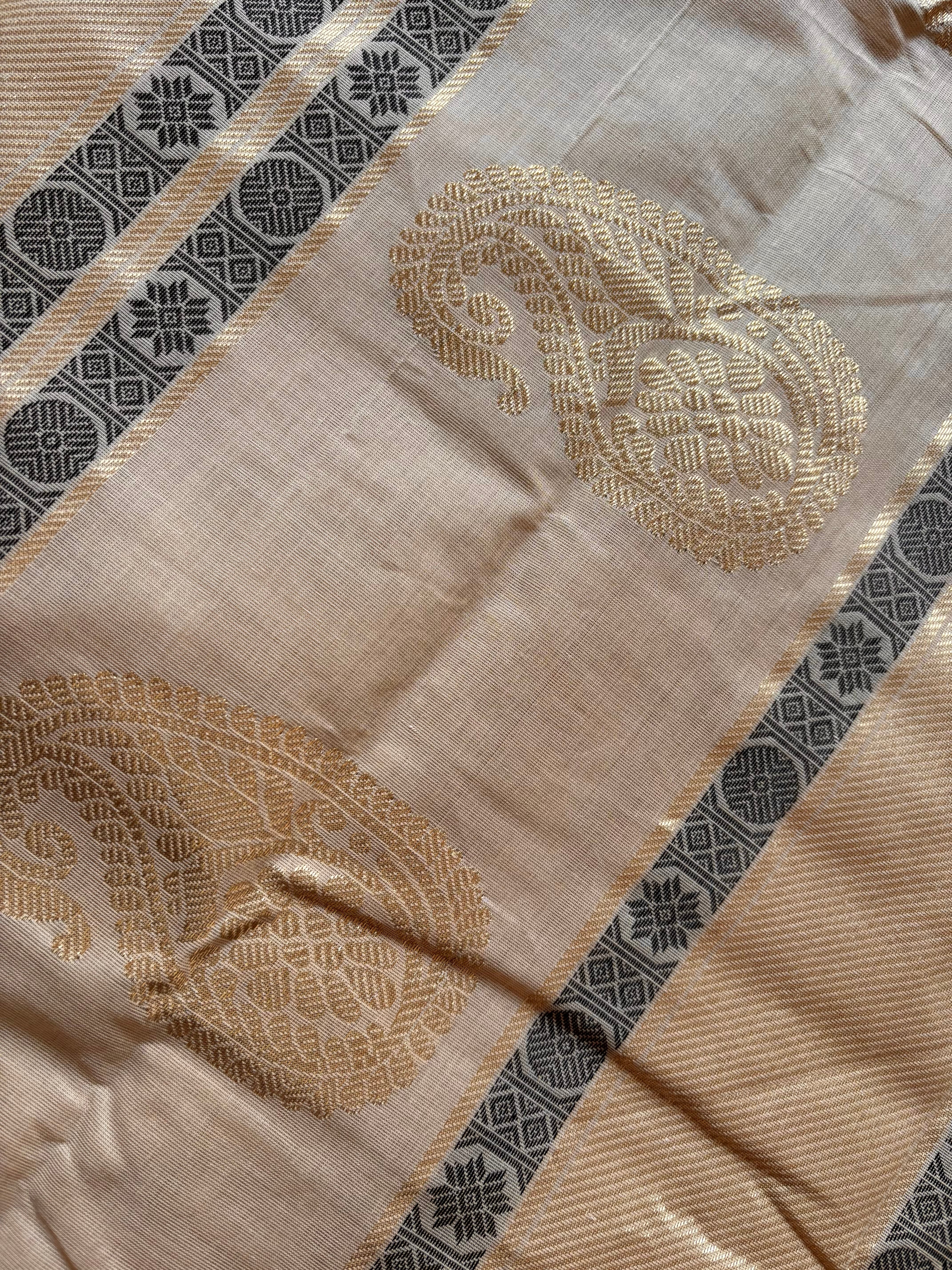 Handwoven Sandal Gold Cotton Kanchipuram Saree