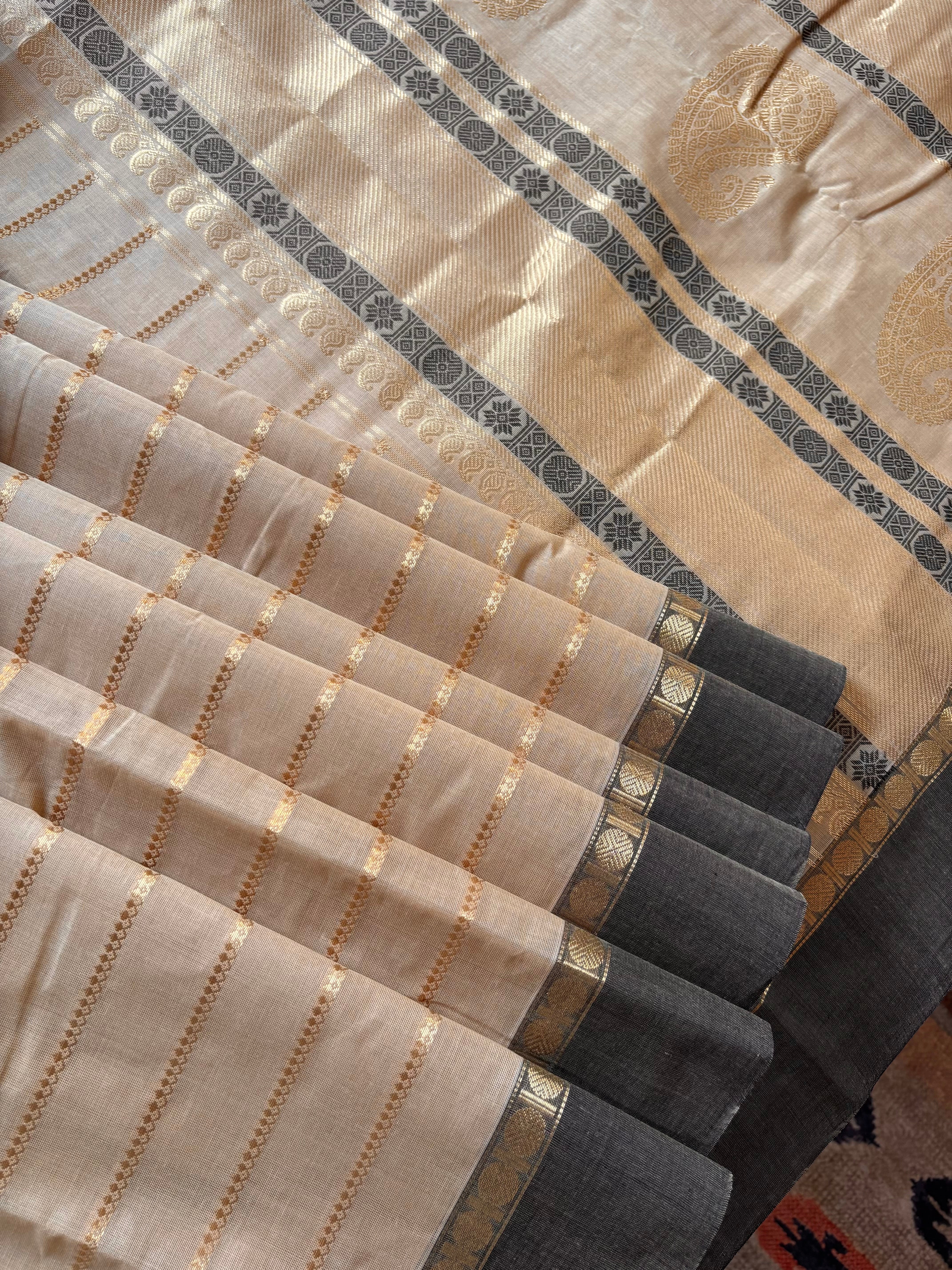 Handwoven Sandal Gold Cotton Kanchipuram Saree