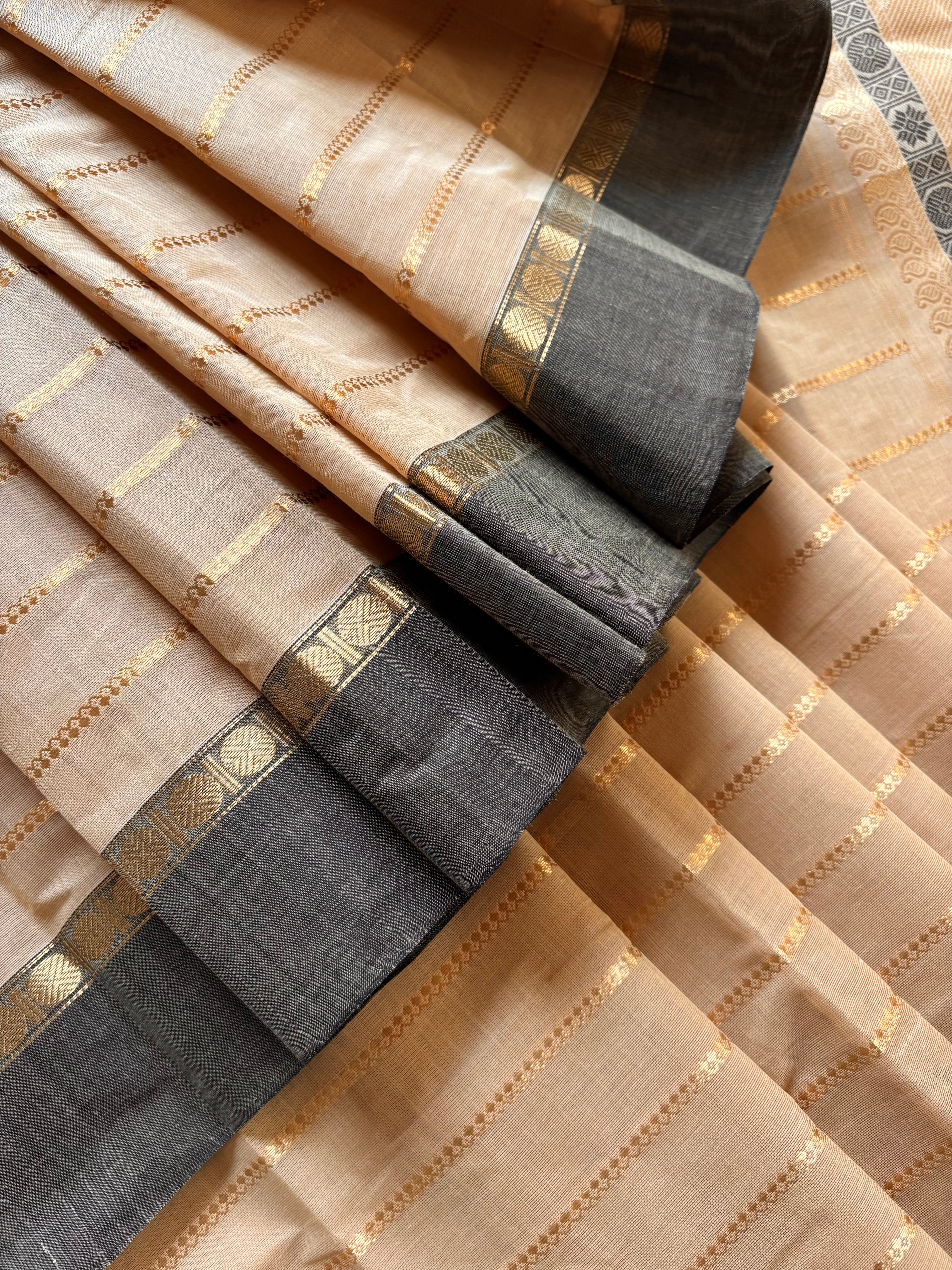 Handwoven Sandal Gold Cotton Kanchipuram Saree