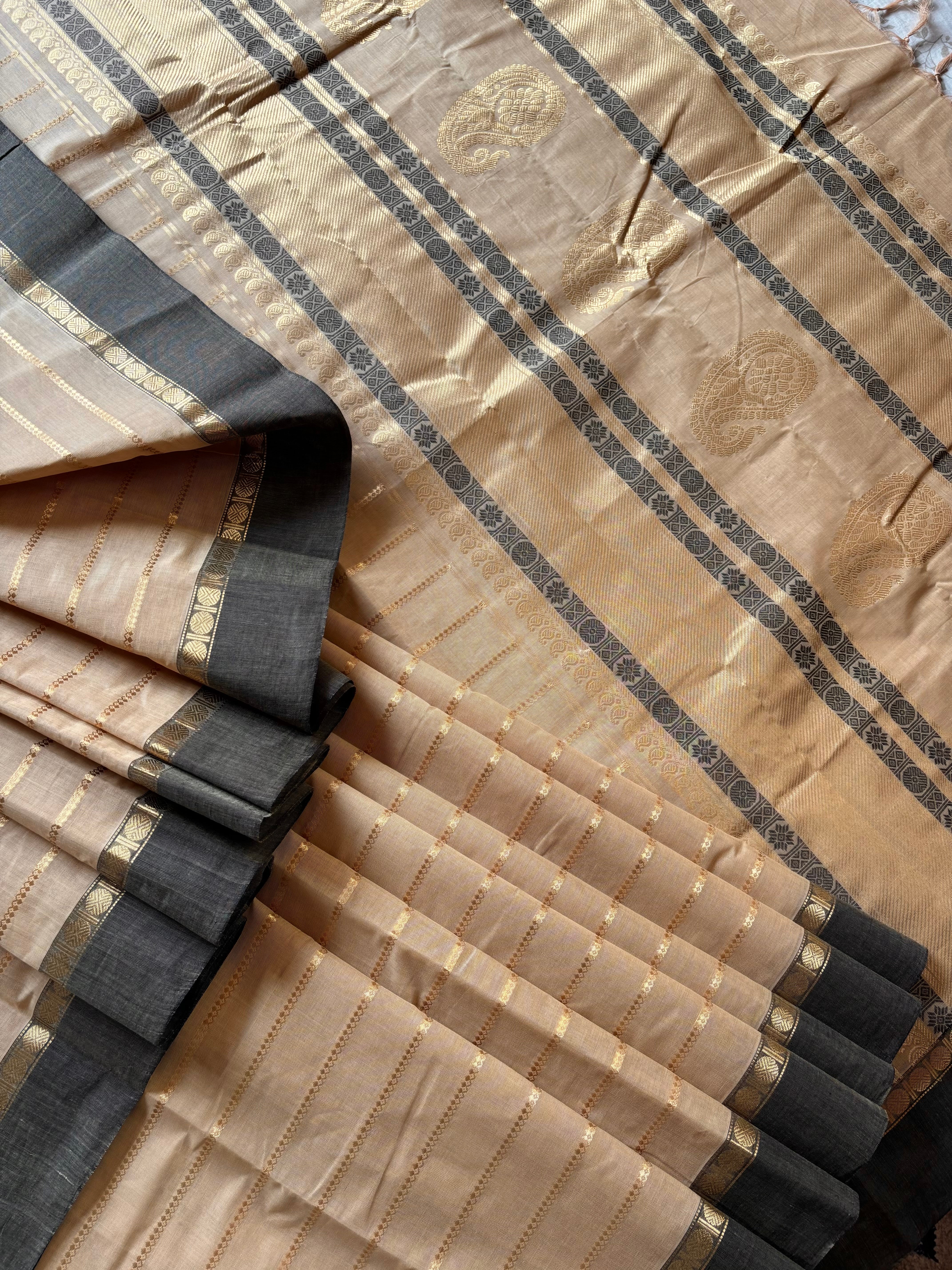 Handwoven Sandal Gold Cotton Kanchipuram Saree