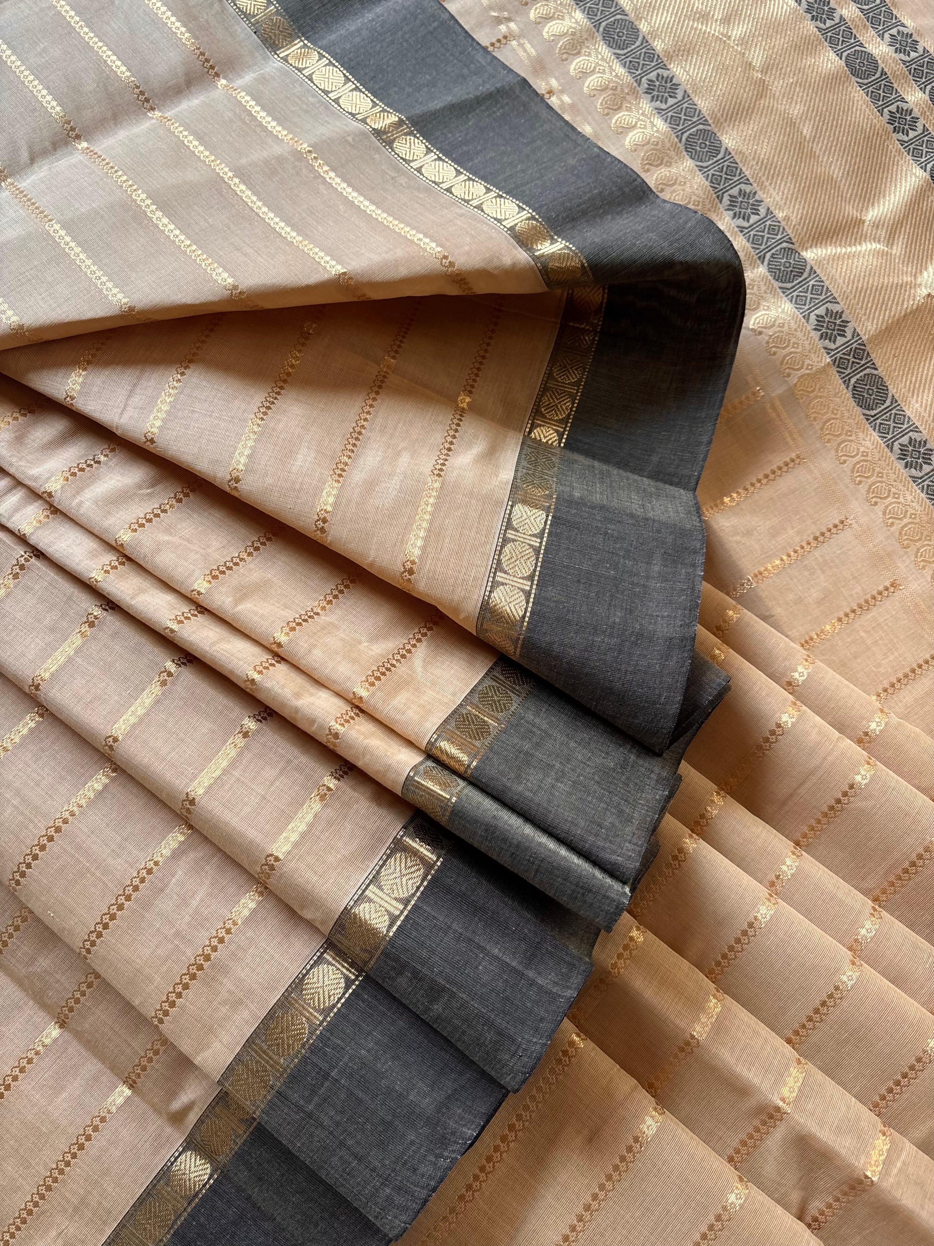 Handwoven Sandal Gold Cotton Kanchipuram Saree