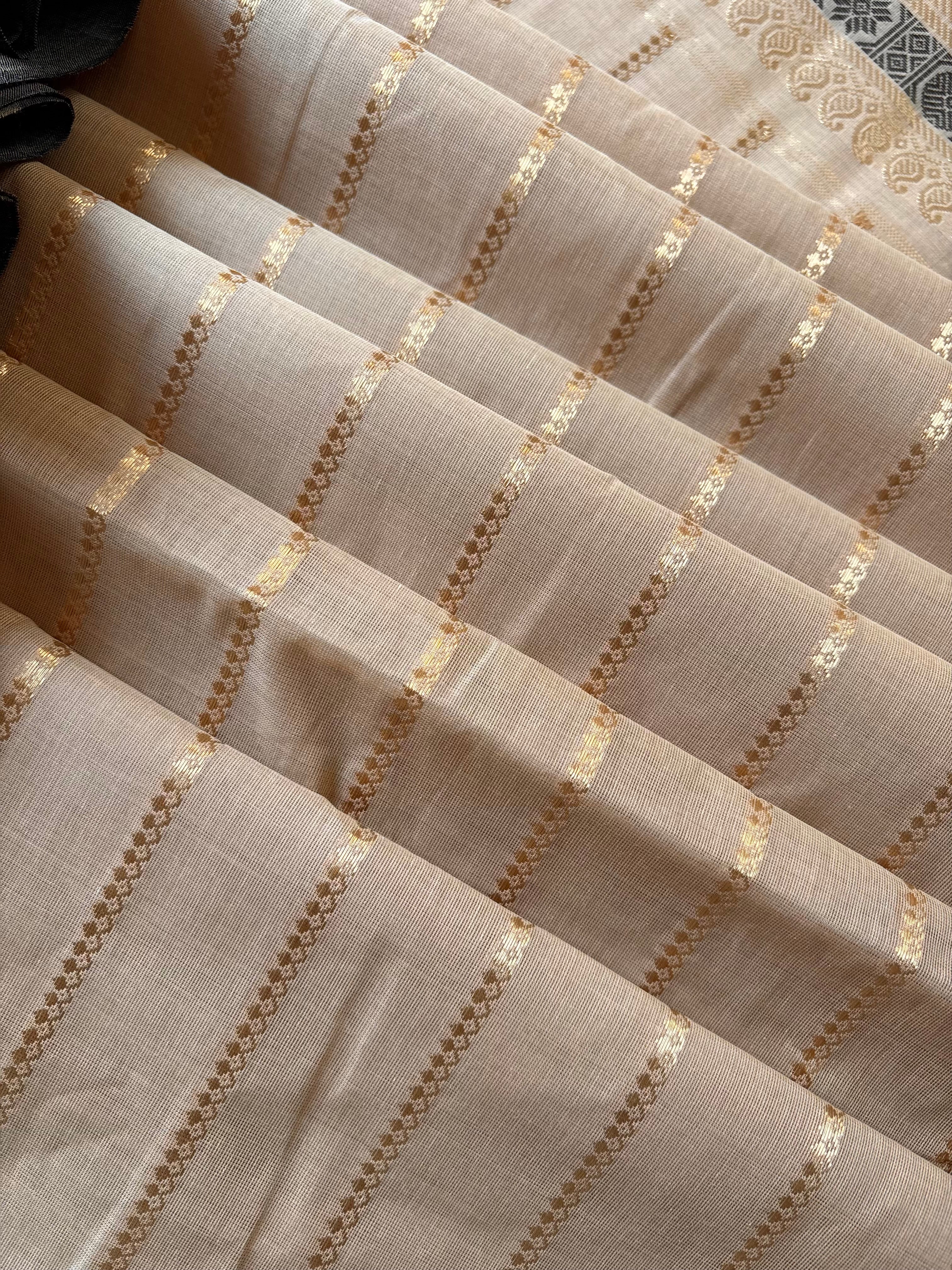 Handwoven Sandal Gold Cotton Kanchipuram Saree